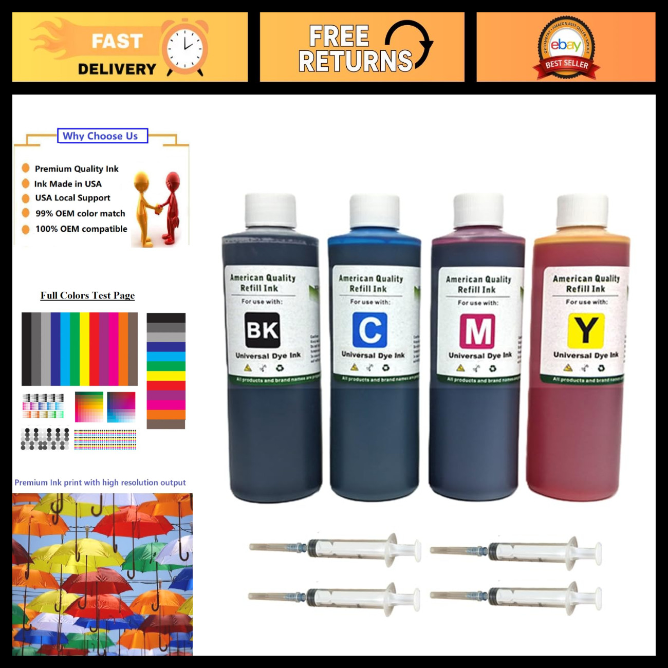Universal Bulk Ink Refill Kit - 4x250ml Premium Dye Ink for All Inkjet Printers