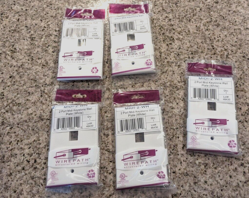 Wirepath Wall Plate 2 Port Midi Keystone White Deco MIDI-2-WH Lot of  5
