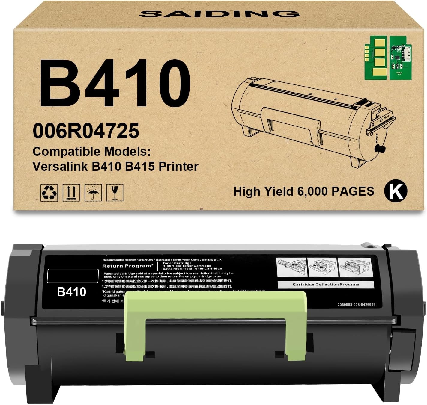 Black Toner Cartridge 006R04725 with Chip for Xerox VersaLink B410 B415 Printers
