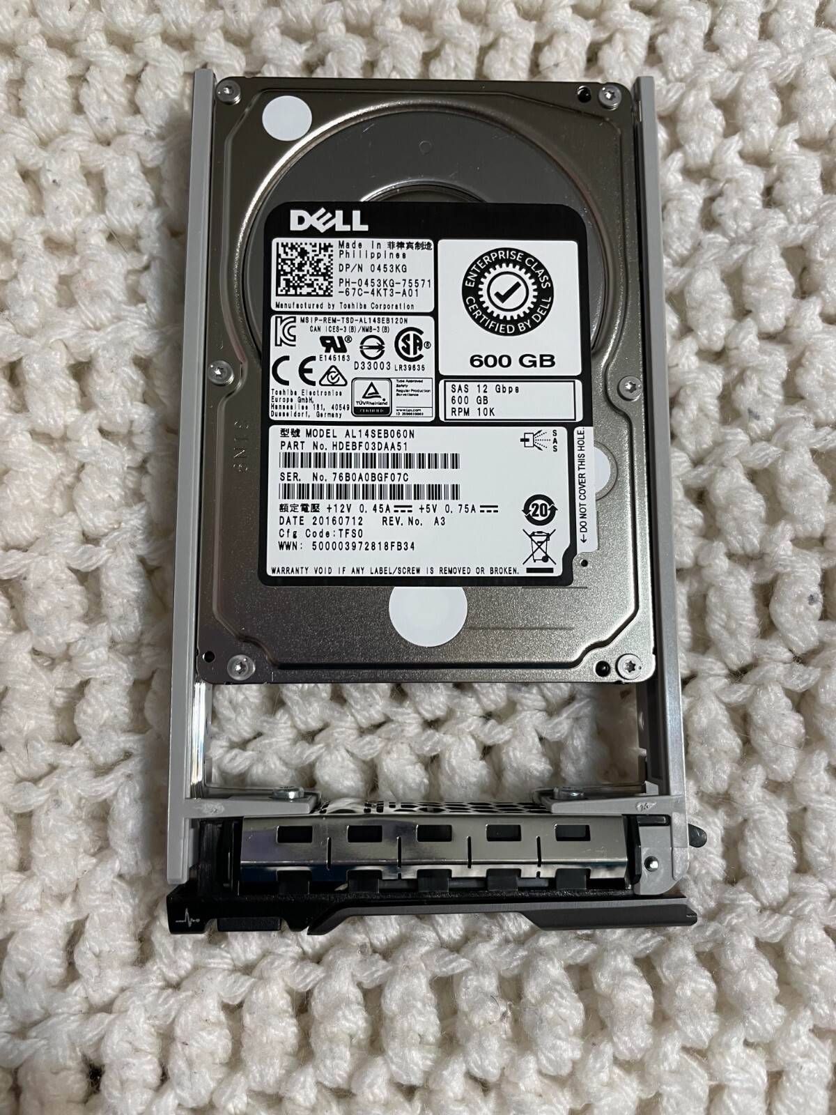 453KG DELL 600GB 10K SAS 2.5" 12Gb/s HDD 13G KIT FACTORY SEALED