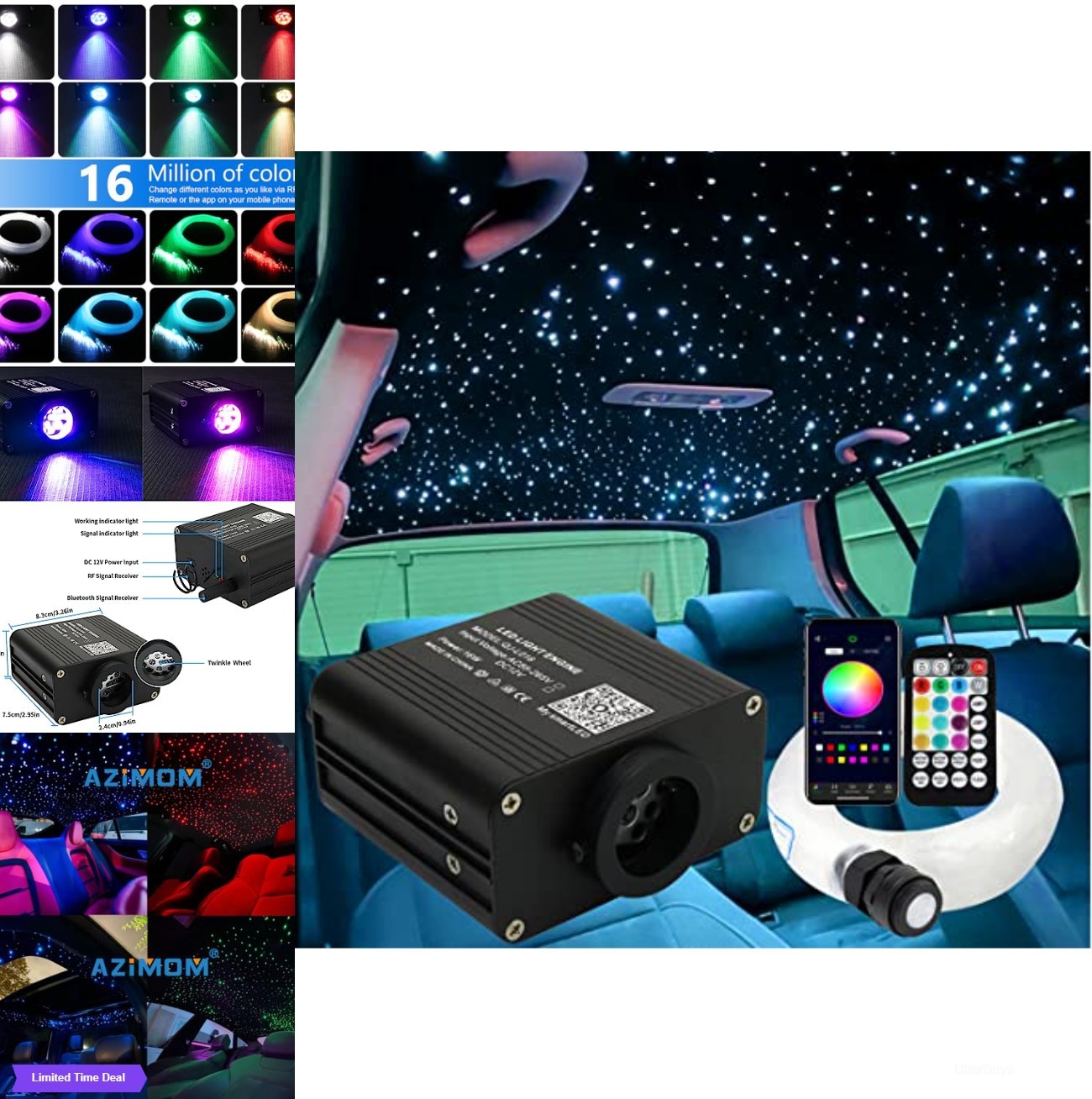 Fiber Optic Starlight Headliner Kit 16W RGBW 450 Strands 9.8ft Twinkle Sound