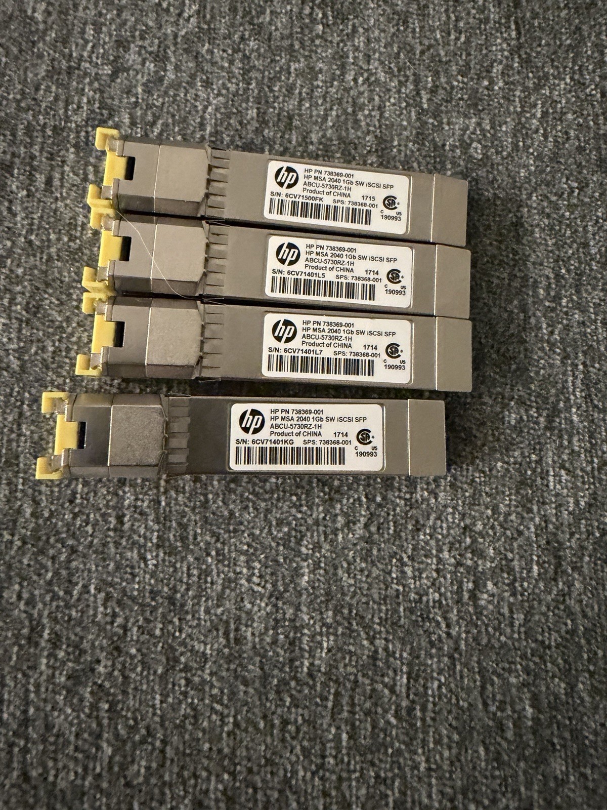 Lot of 4 HP 738369-001 / 453156-001 1Gb SFP RJ45 iSCSI Transceiver for MSA