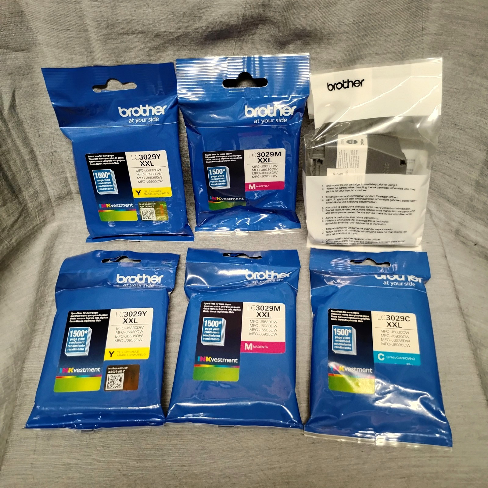 Genuine Brother Lot of 6 LC3029XXL Xtra-High-Yield Ink Cyan Yellow Magenta Black