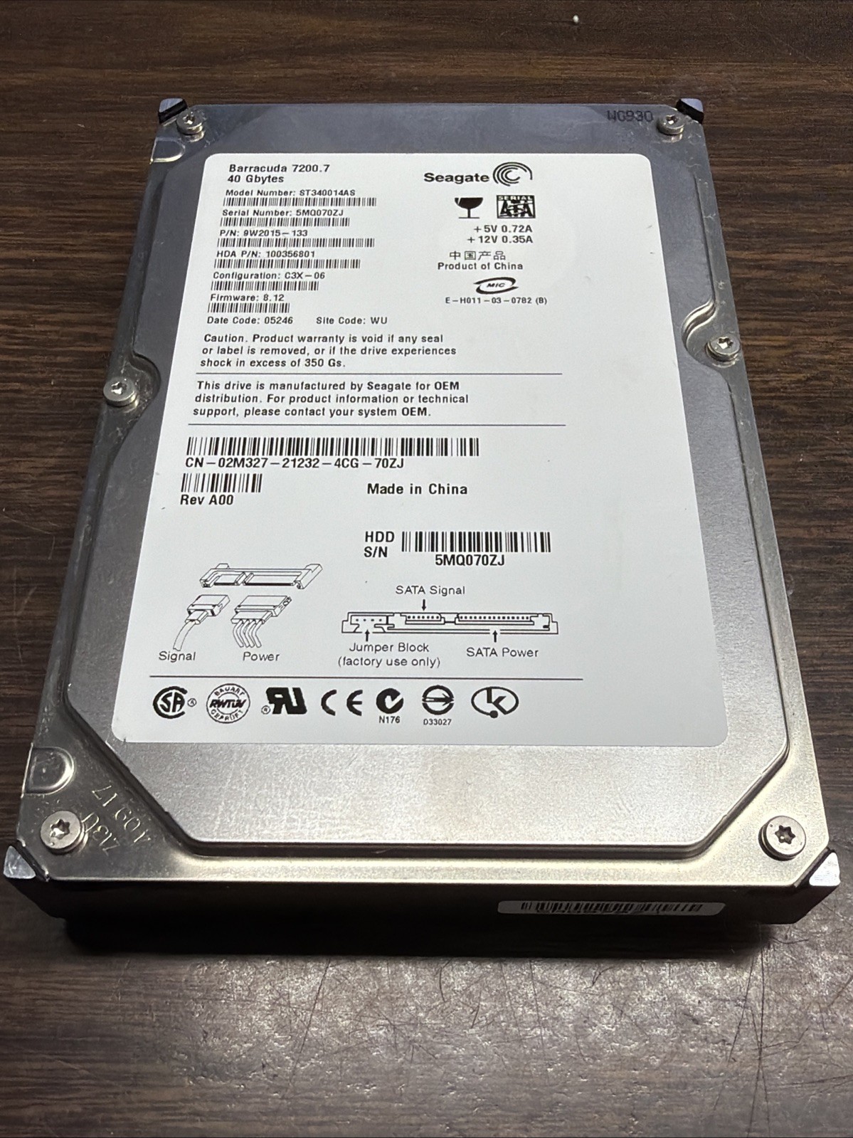 Seagate Barracuda 7200.7 40GB SATA 3.5” HDD ST340014AS Desktop Hard Drive