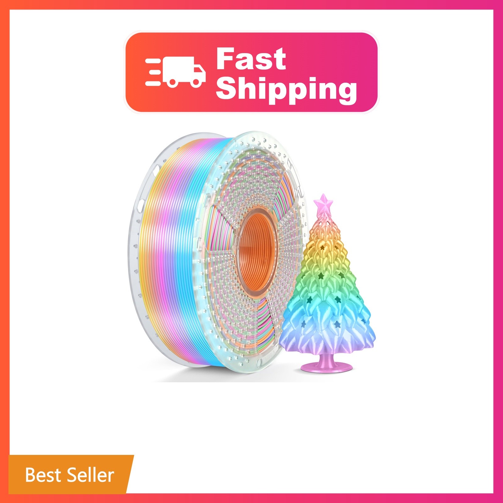 SUNLU Silk Rainbow PLA Filament, Multicolor Silk 3D Printer Filament 1.75mm +...