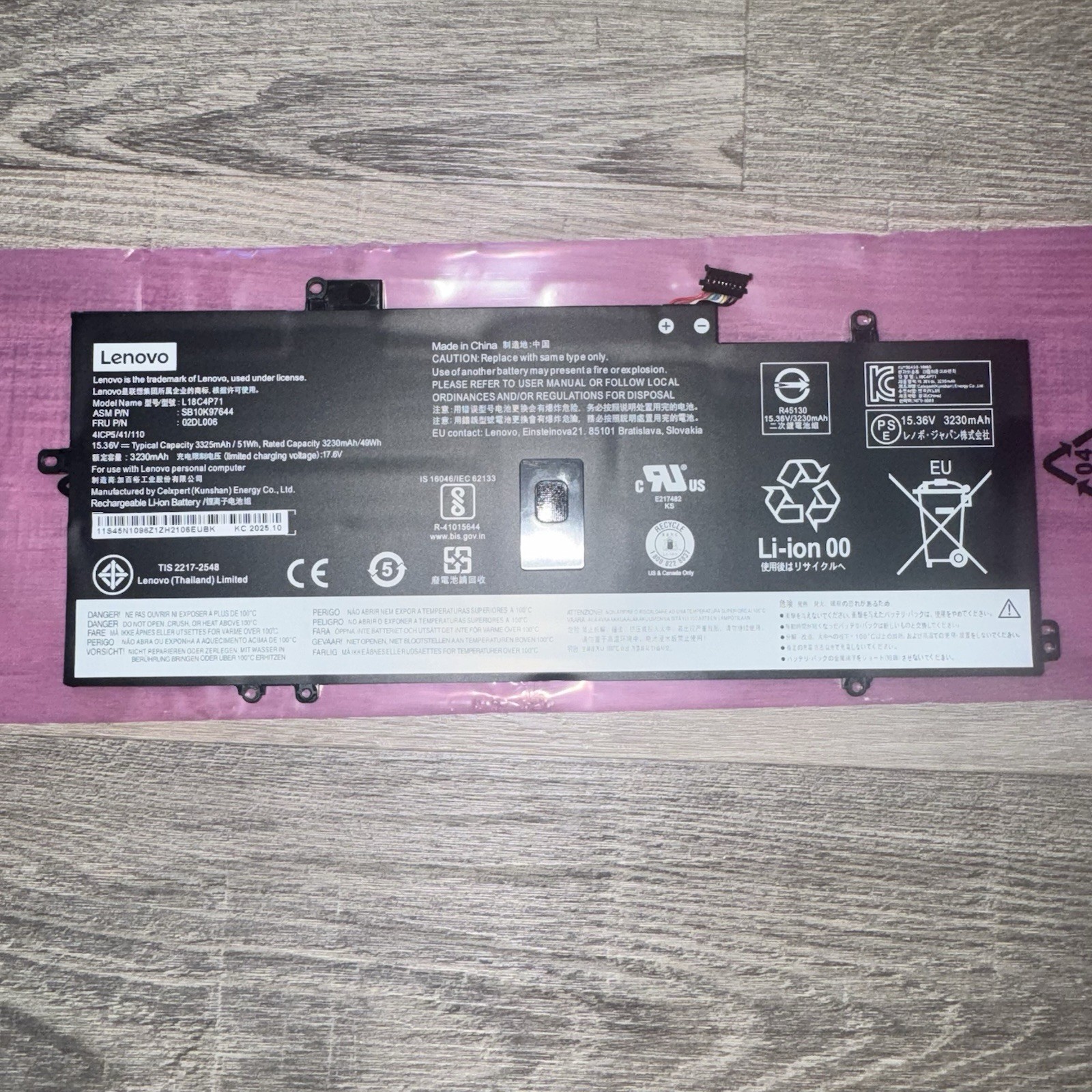 Lenovo L18C4P71 Laptop Battery 02DL006 SB10K97644 15.36V 49Wh ThinkPad X1