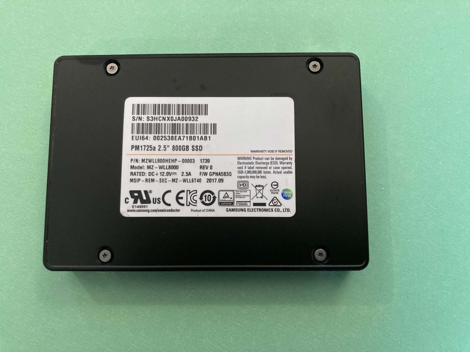 Samsung PM1725a 800GB U.2 NVMe SSD MZWLL800HEHP-00003 'smartctl' Tested