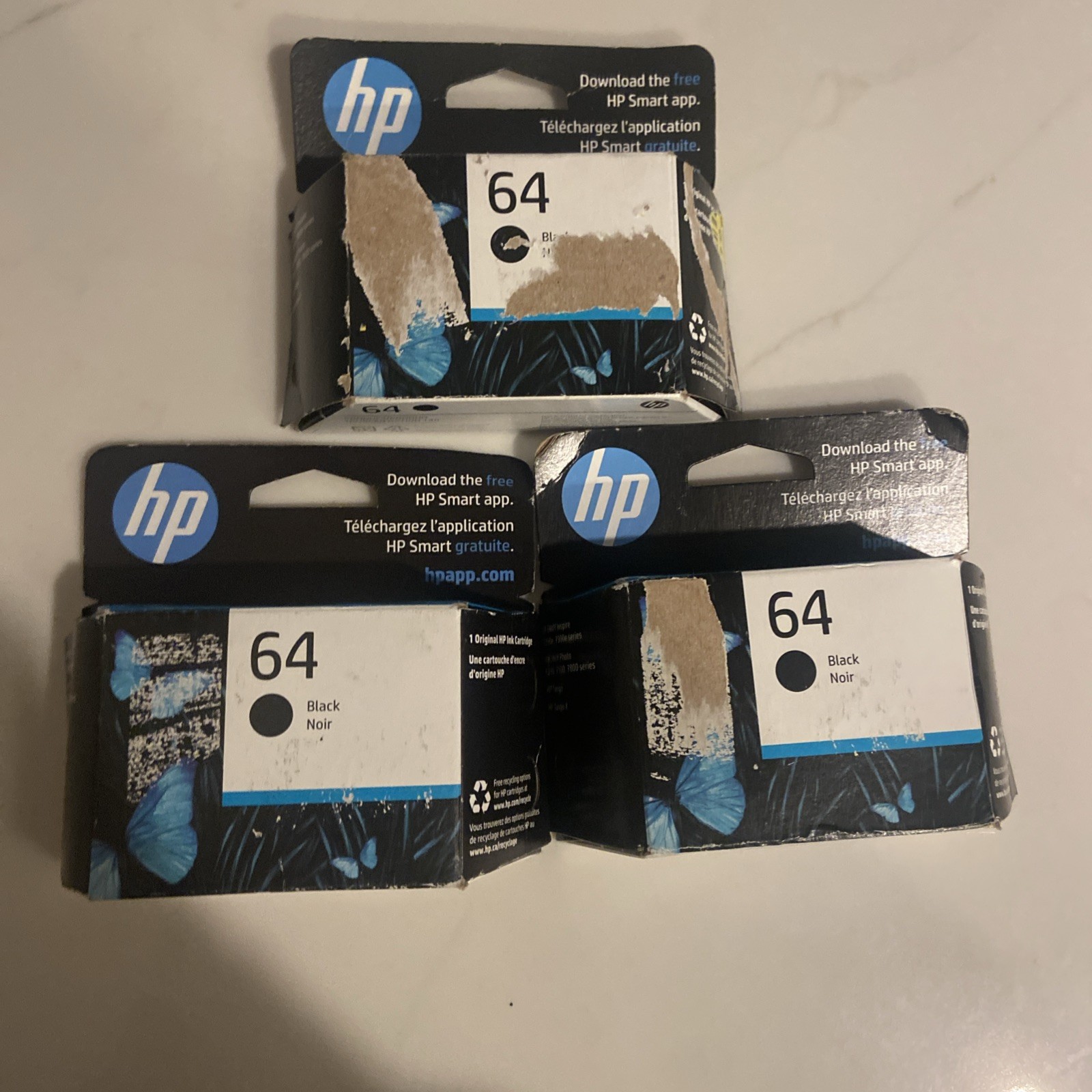 Three (3) Original HP 64 Black Ink Expiration Date of Jan, Feb. 2026 Sealed New