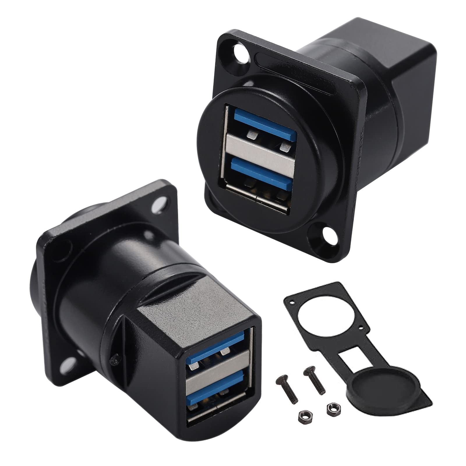2 PCS Dual Ports USB 3.0 Panel Mount Connector Female To Female Bulkhead