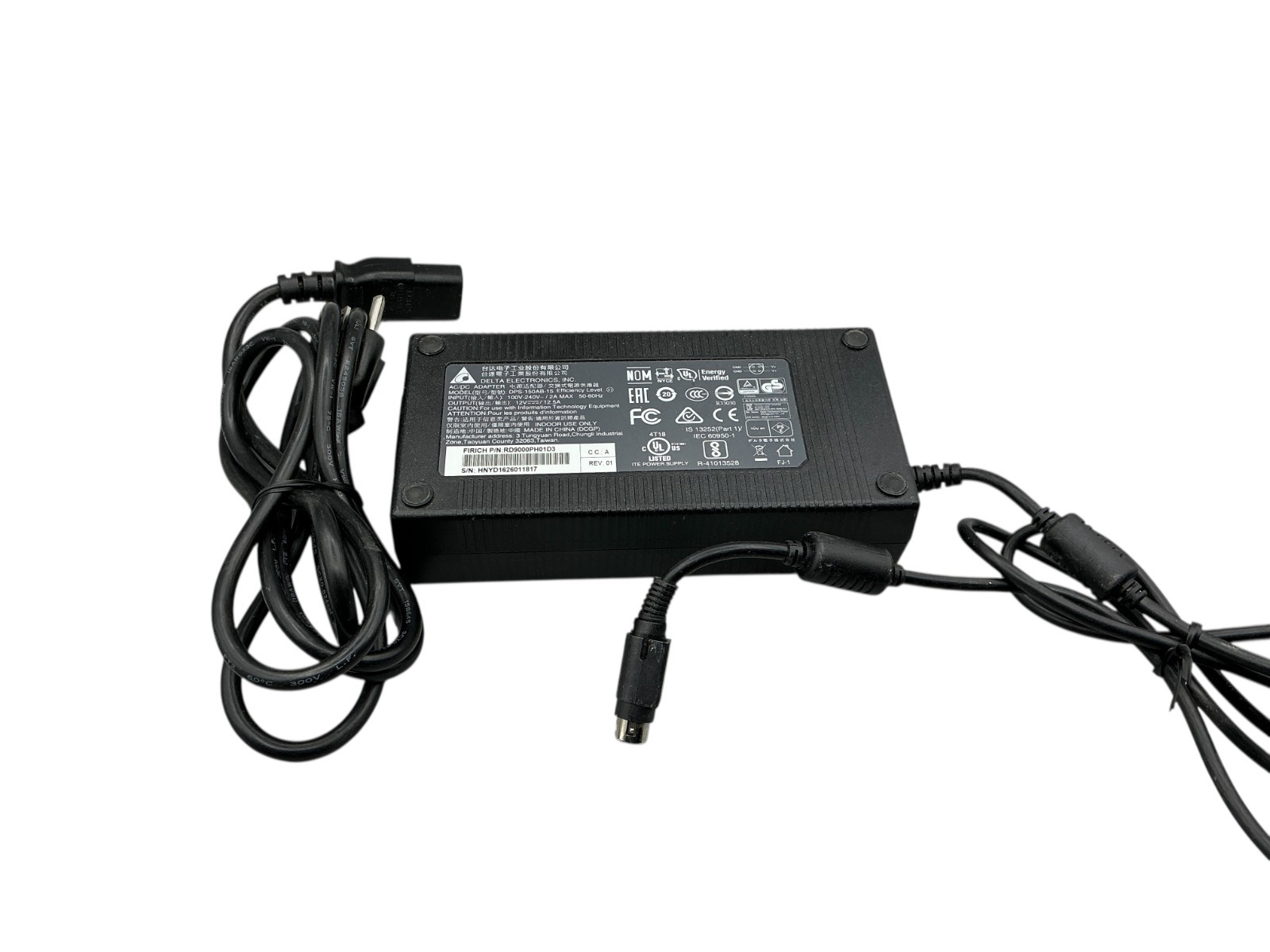DELTA DPS-150AB-15 12V 12.5A 4-Pin 150W Power Supply AC Adapter Charger Black