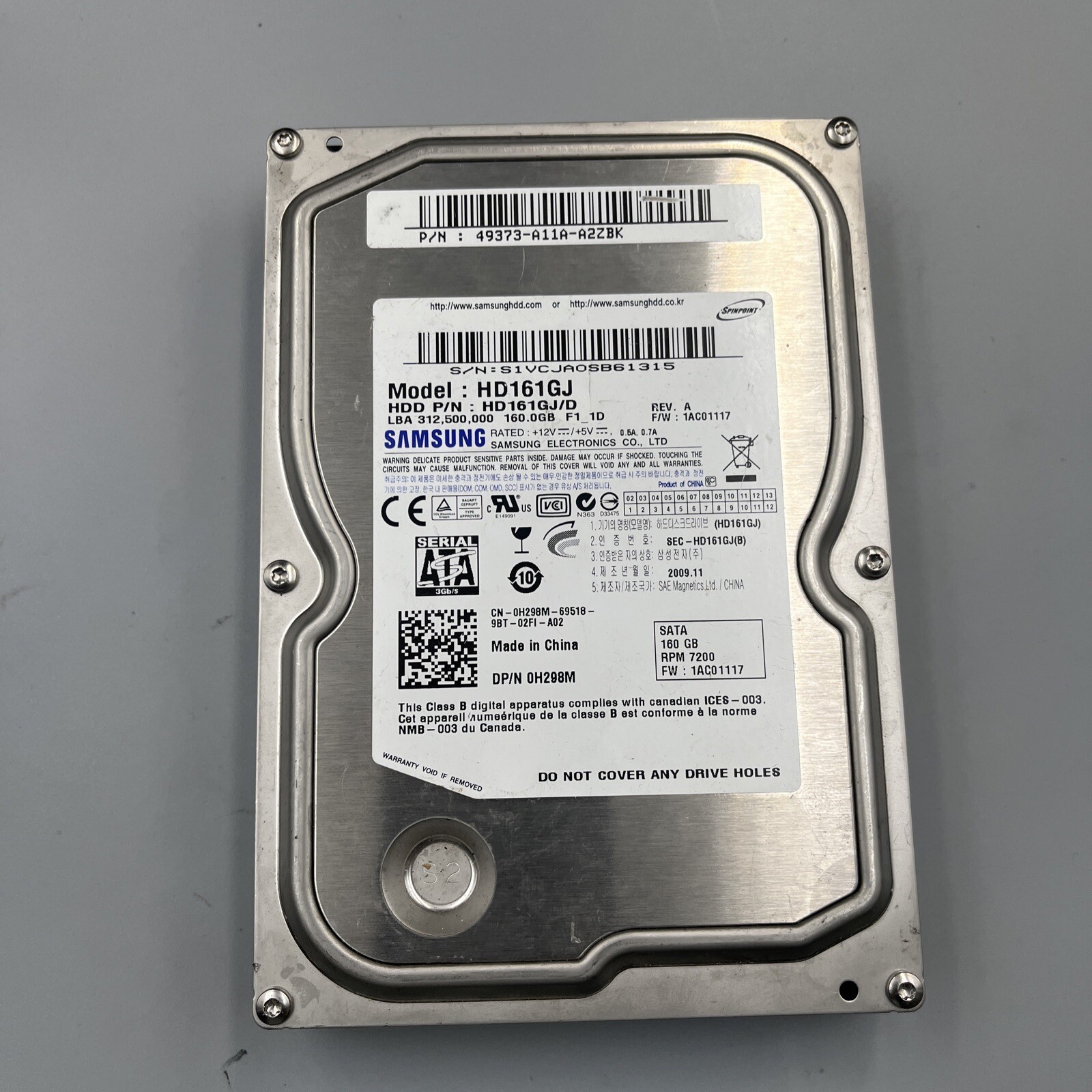 Samsung HD161GJ (HD161GJ/D) REV.A FW:1AC01117 160gb 3.5" Sata Hard Drive