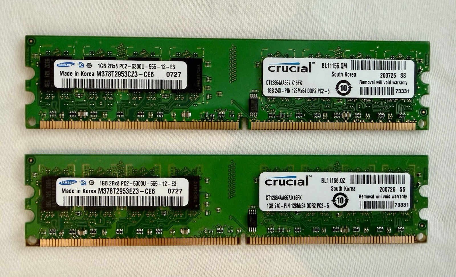 Crucial 2GB Set of 1GB DDR2-667MHz (PC2-5300) Non-ECC, Unbuff CL5, 240-pin DIMM