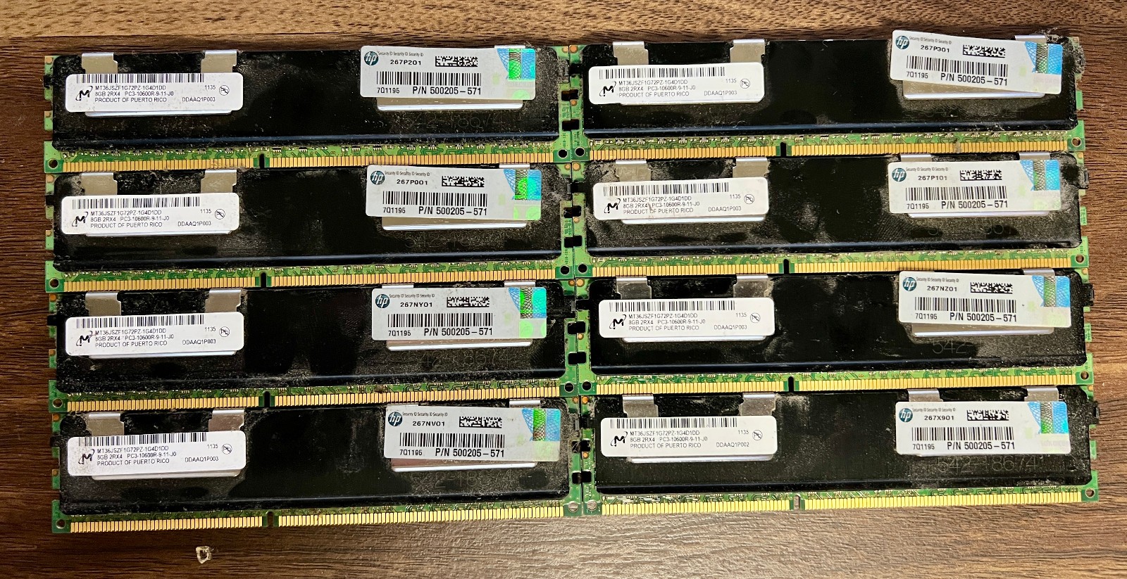 Lot of 8 Micron MT36JSZF1G72PZ-1G4D1DD Server Memory 8GB PC3-10600R - 64GB total