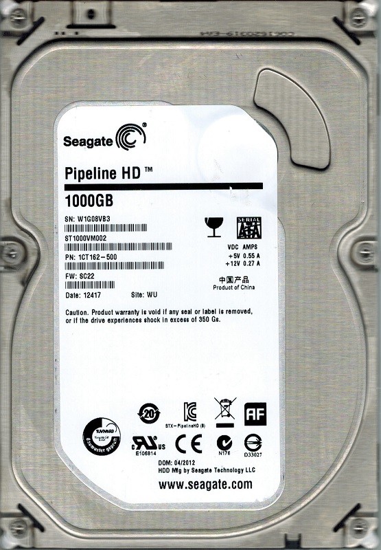 Seagate ST1000VM002 P/N: 1CT162-500 F/W: SC22 WU 1TB