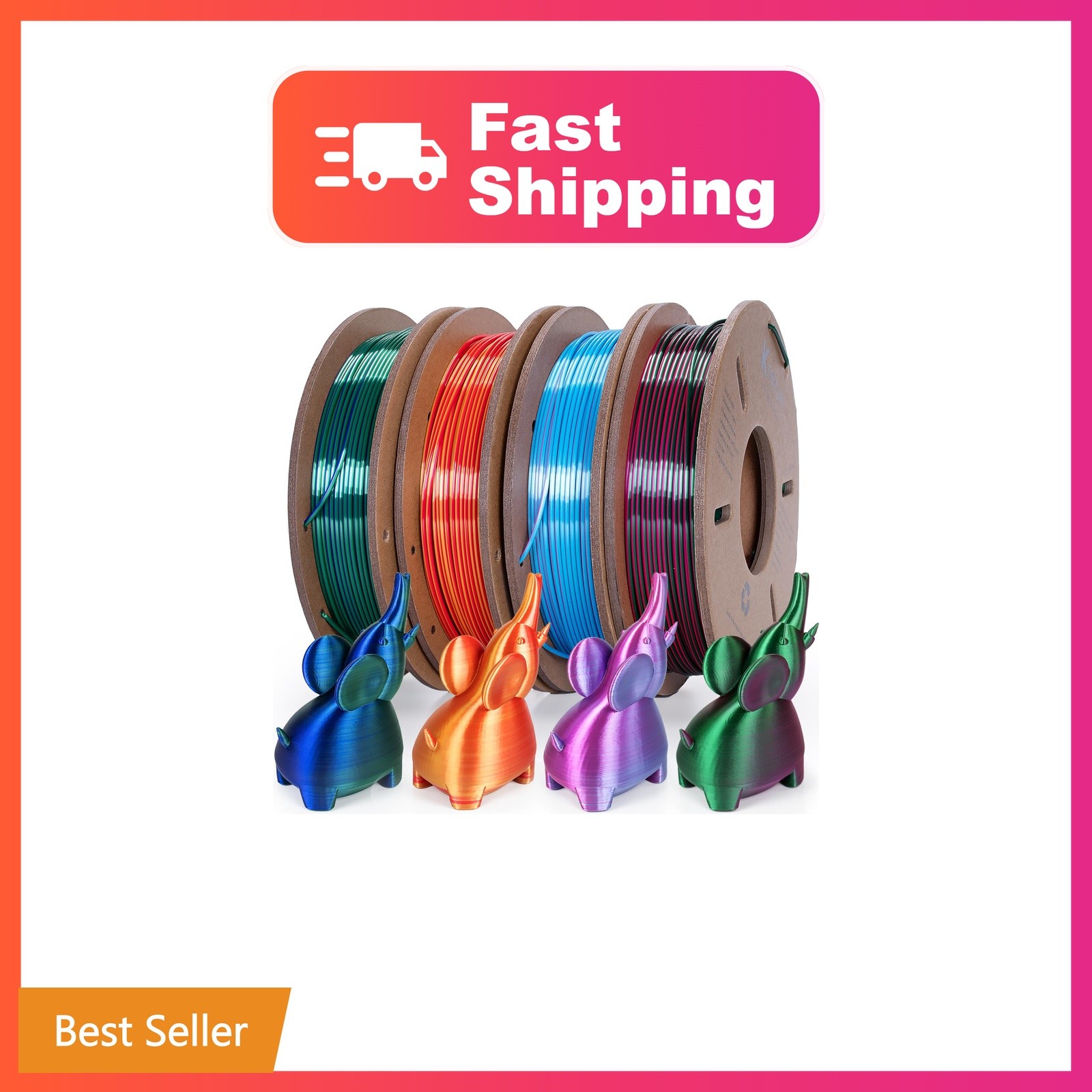 Kretrum Silk Dual Color 3D Printer Filament Bundle, 1.75 mm Color Changing PL...