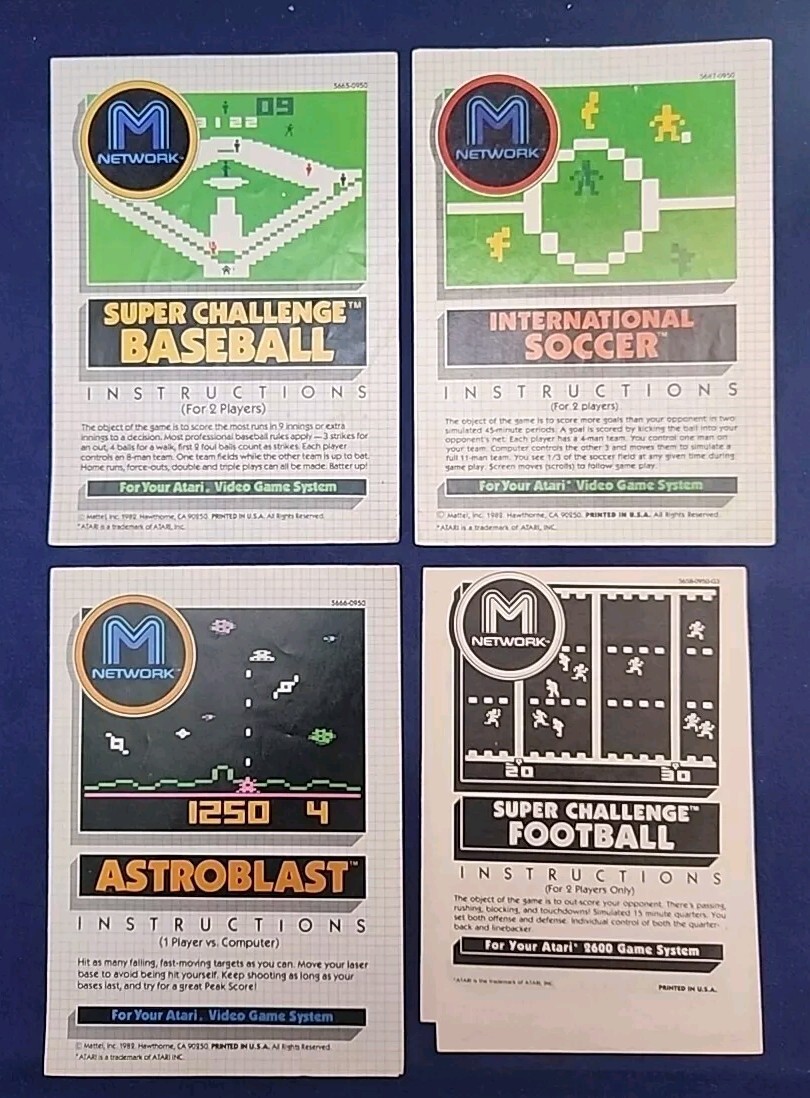 VINTAGE 1982 M NETWORK FOR ATARI INSTRUCTIONS LOT (4)