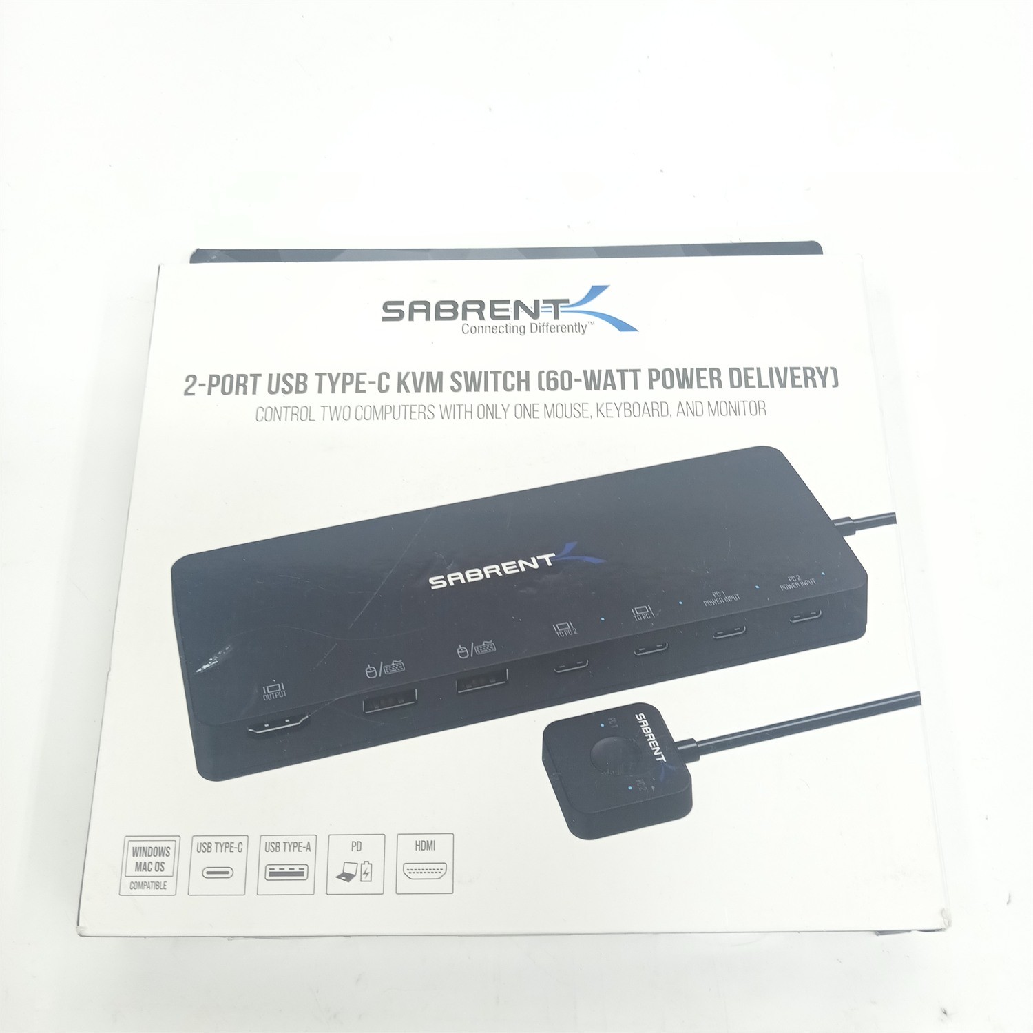 Sabrent USB-KCPD 2-Port USB-C KVM Switch HDMI 4K 60Hz 60W PD