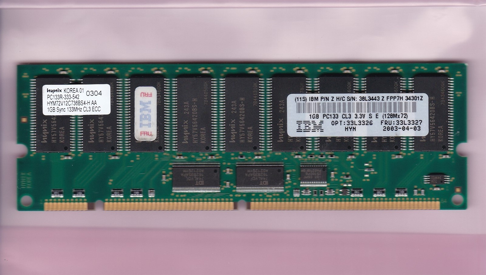 1GB PC-133 HYNIX HYM72V12C736BS4-H AA IBM 33L3326 33L3327 PC133 ECC REG STICK