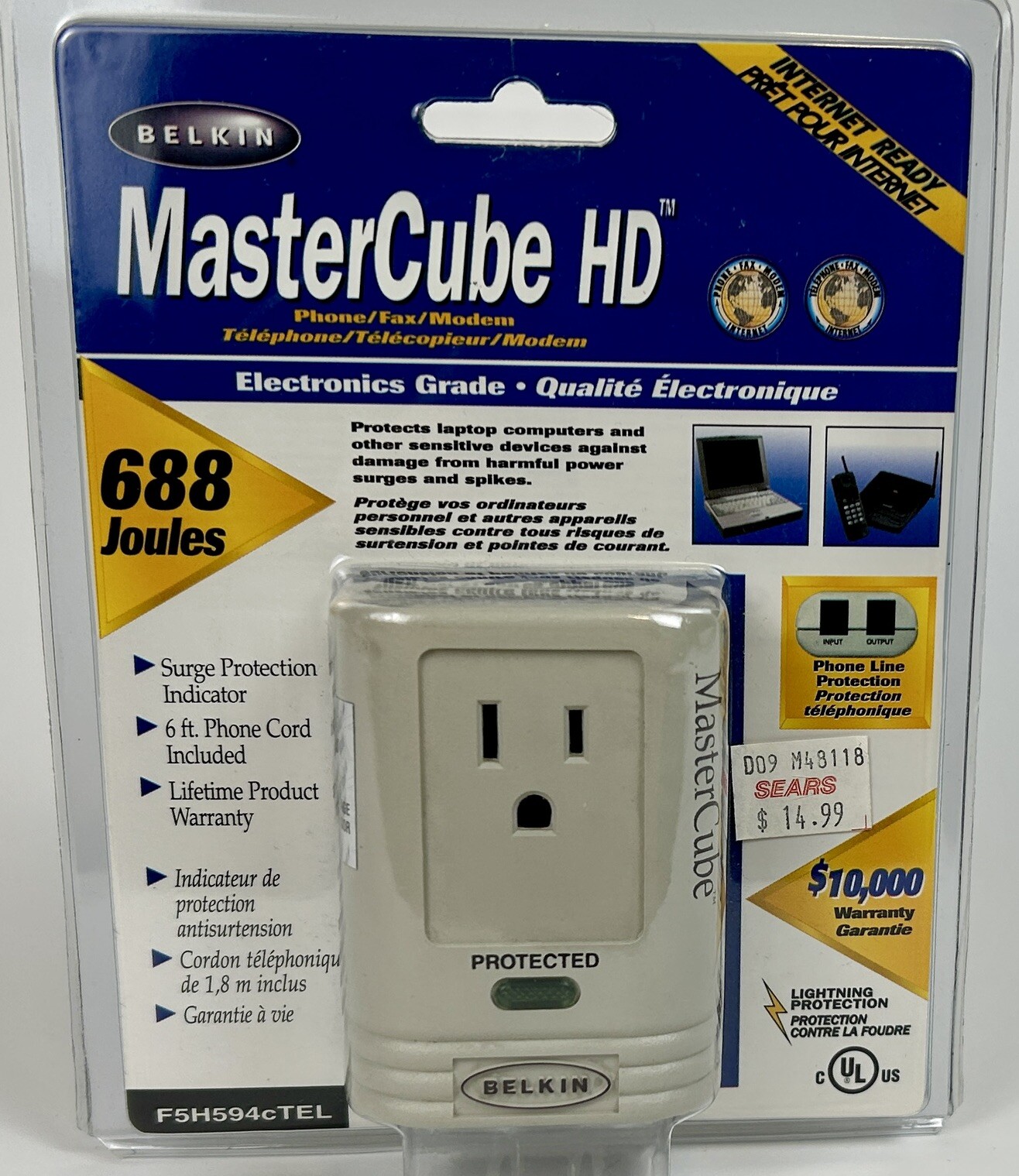 Belkin MasterCubeHD Surge Protector F5H594c 688 Joules Phone/Modem Vintage 1999