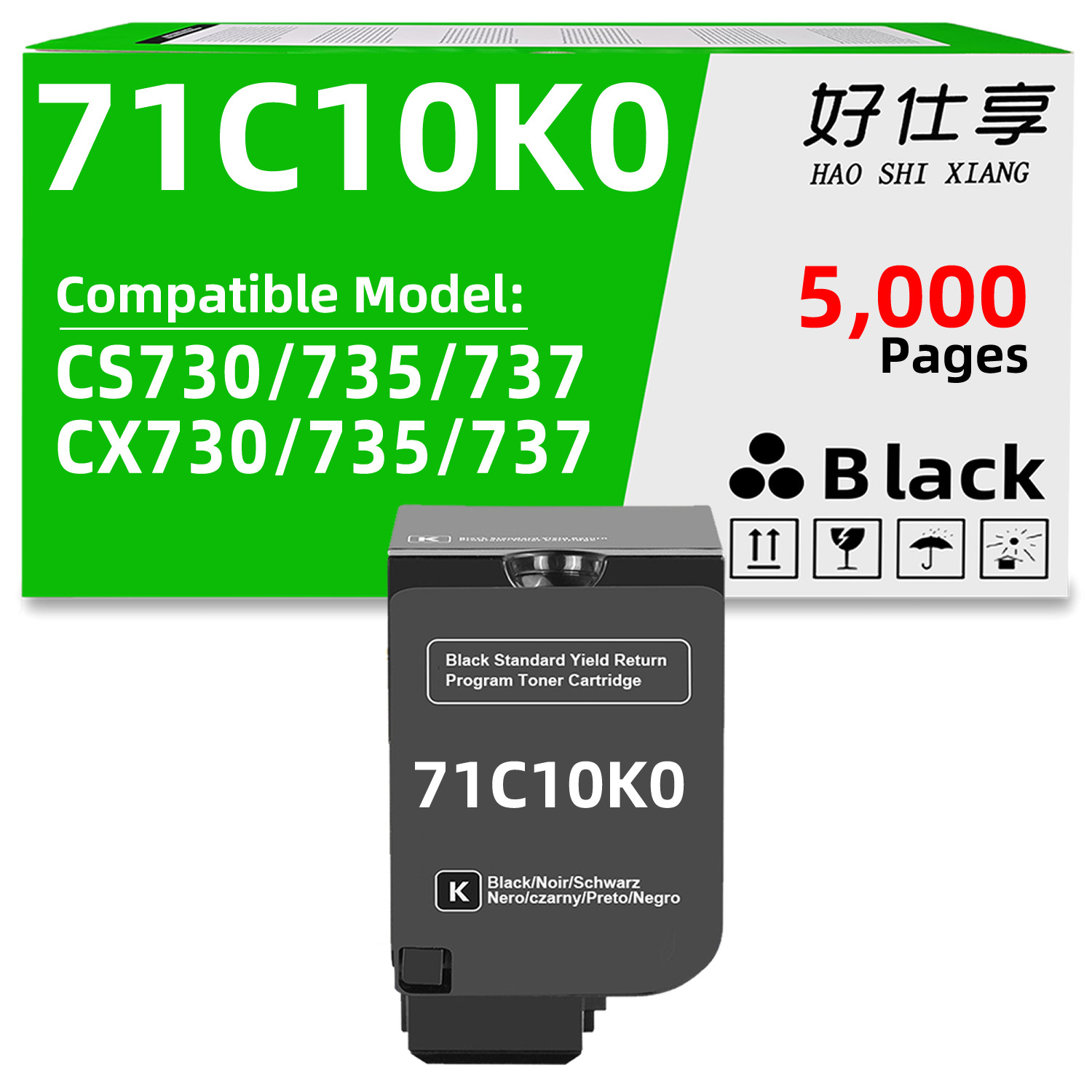 71C10K0 Black Toner Cartridge Compatible for Lexmark CS730/735/737 CX730/735/737