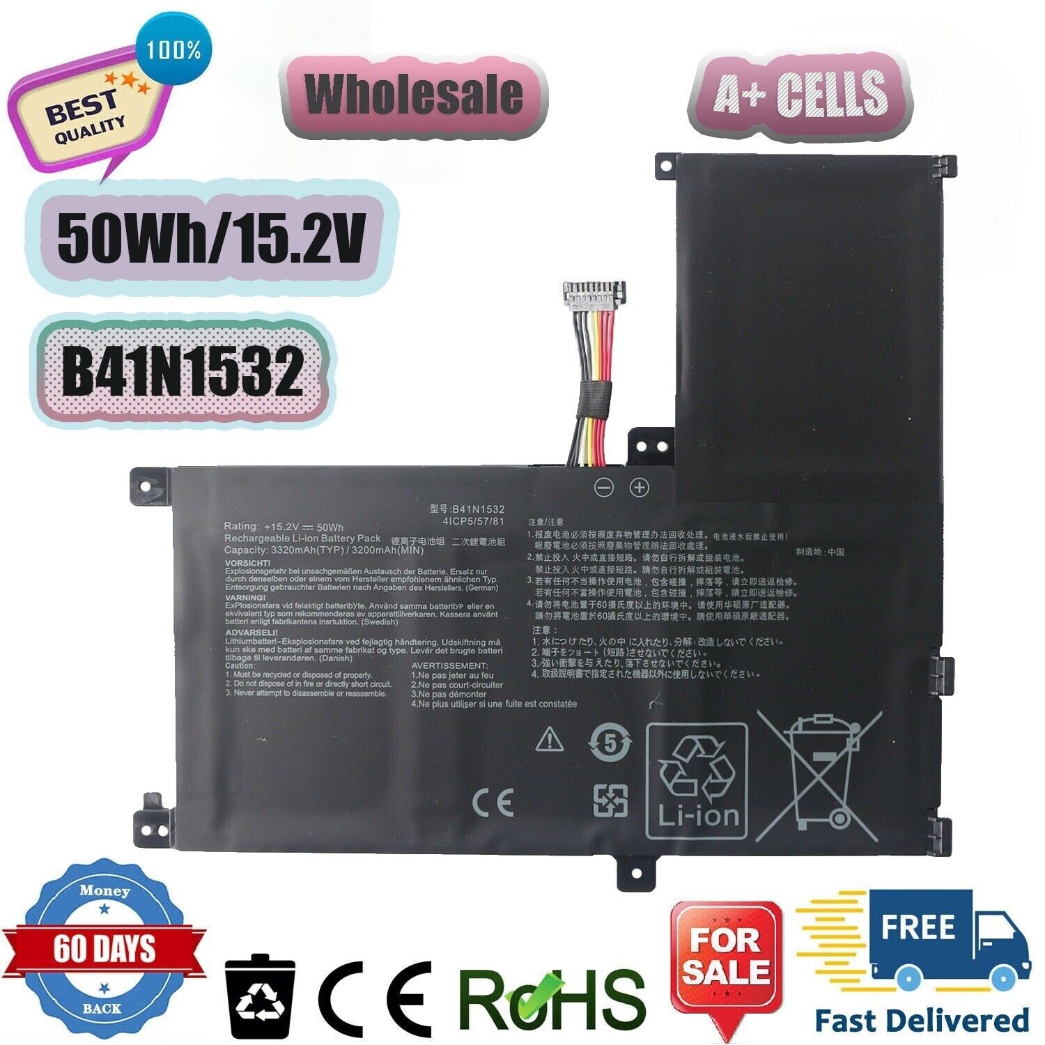 B41N1532 Battery For ASUS Q504U Q504UA Q504UAK UX560UA 0B200-0201010 50W 15.2V