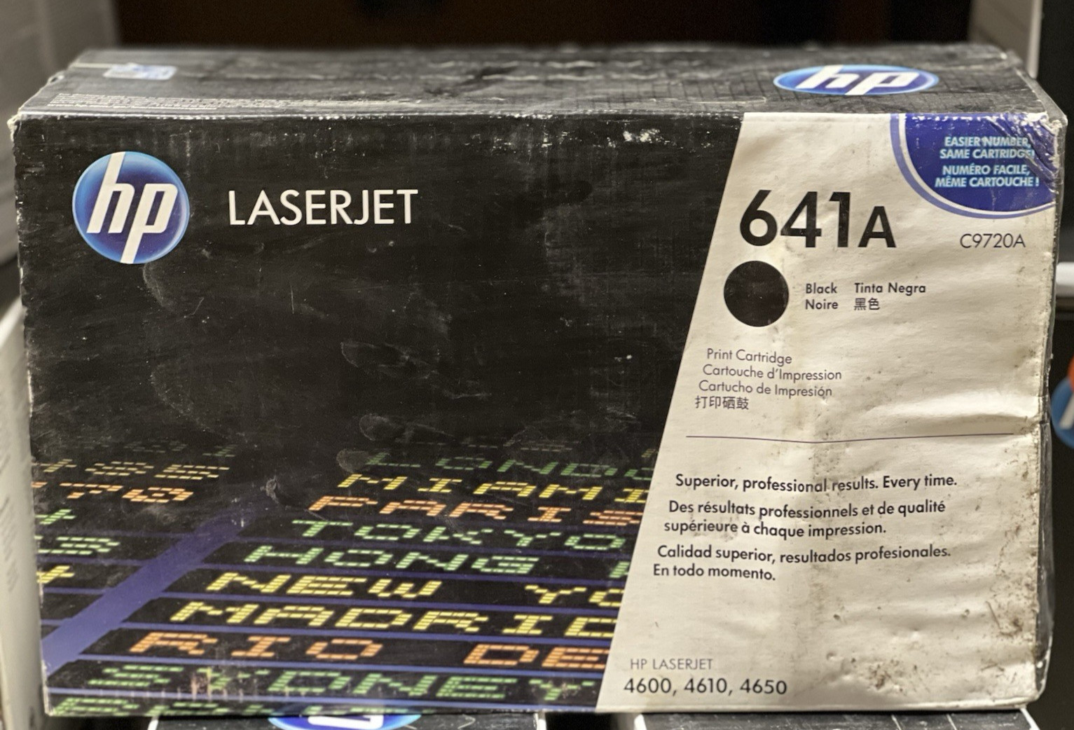 Original HP 641A (C9720A) Black Toner Cartridge-Worn Box