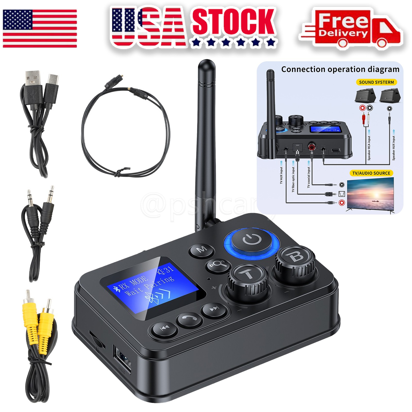 Bluetooth 5.4 Transmitter Receiver Long Range For TV Home Stereo Audio Adapter