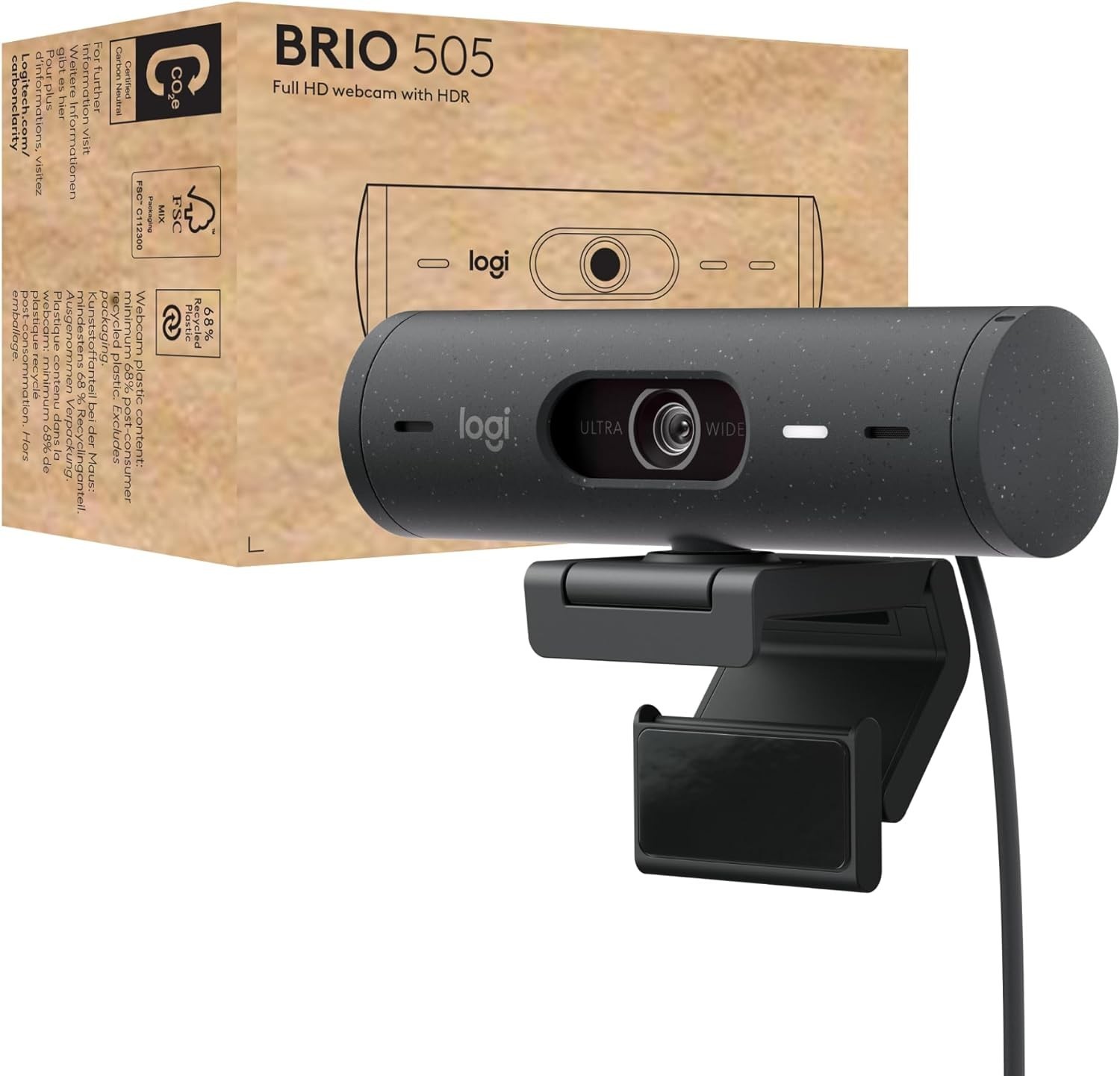 Logitech - Brio 505 Full HD Webcam with Auto Light Correction, Auto-Framing