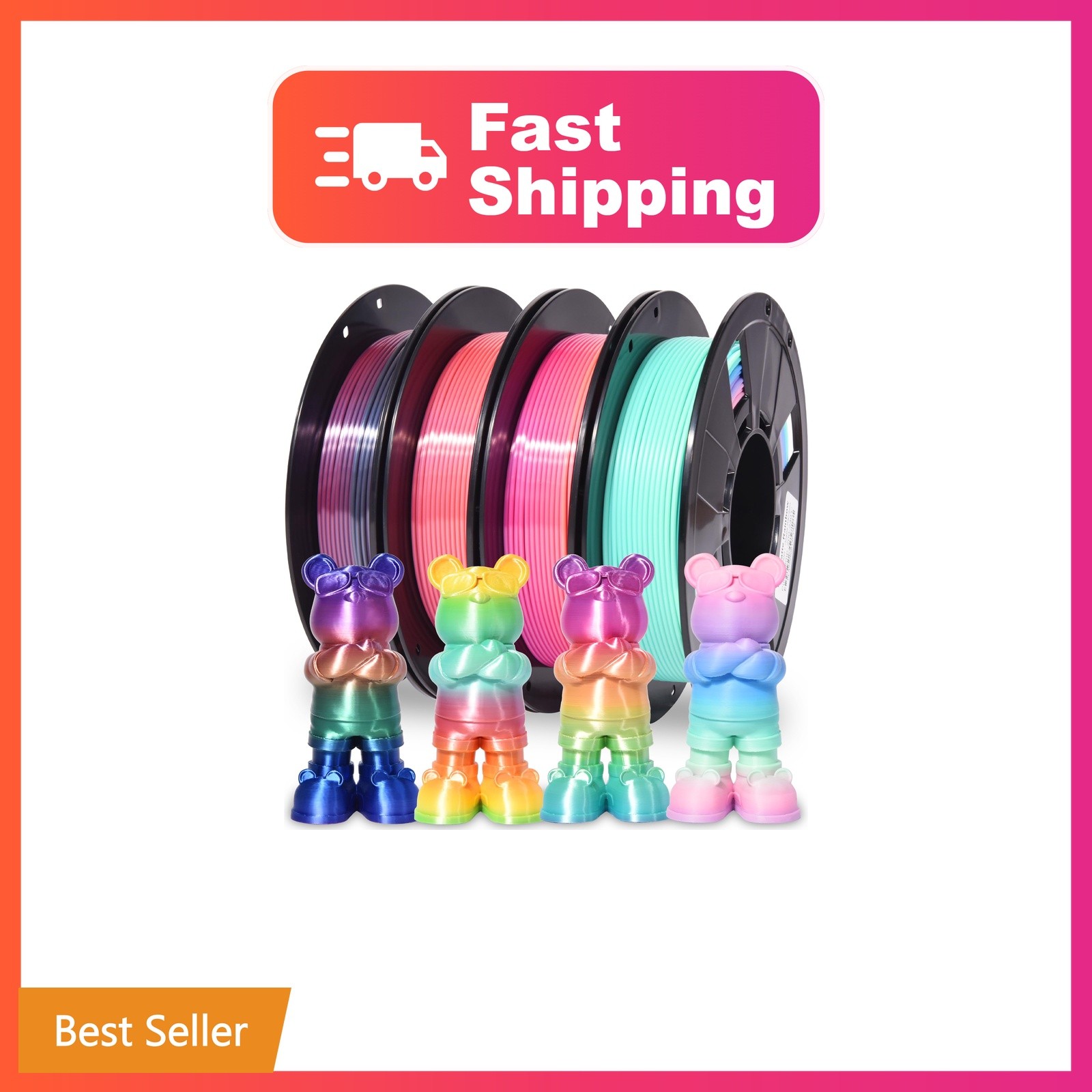 RAMBERY Silk and Matte Rainbow 3D Printer Filament PLA 1.75mm, 4-Pack | Fast ...