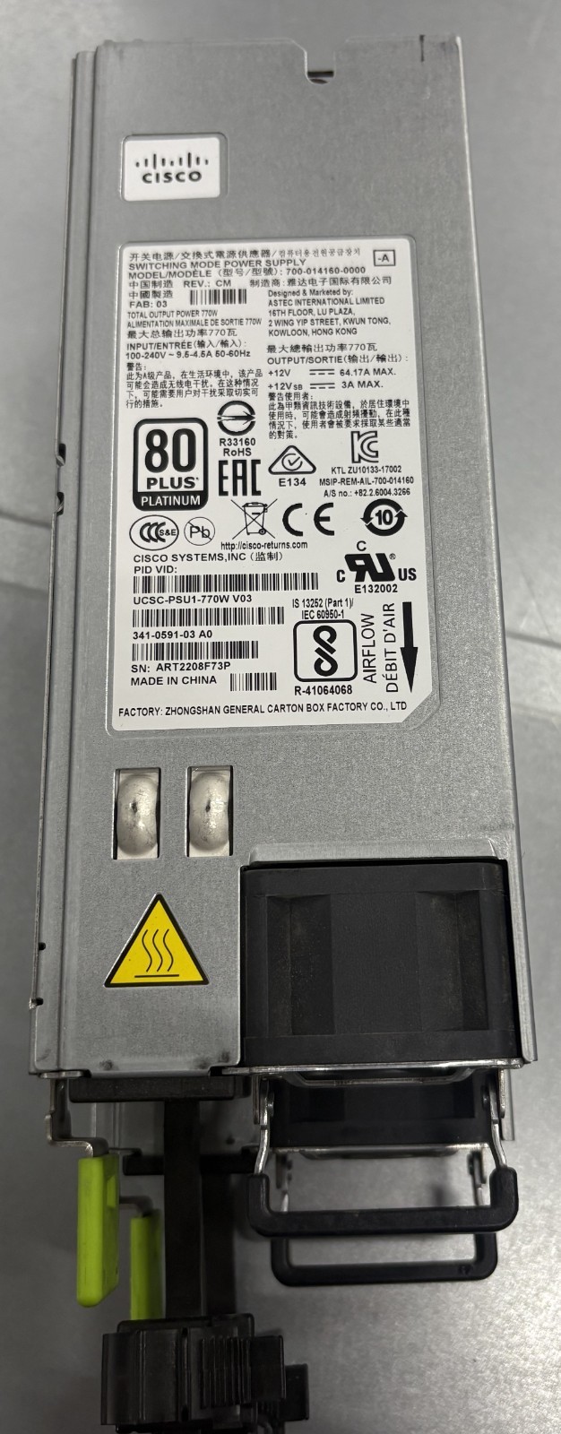 (LOT OF 2) GENUINE CISCO POWER SUPPLY 770WATT 341-0591-03 / UCSC-PSU1-770W