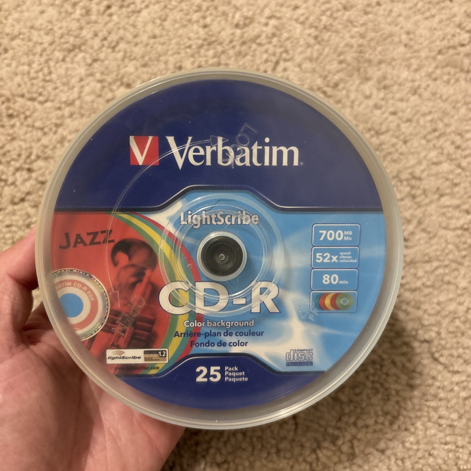 Verbatim LightScribe CD-R Color Background 21 Pack 52x 700MB 80 Min Disc Opened