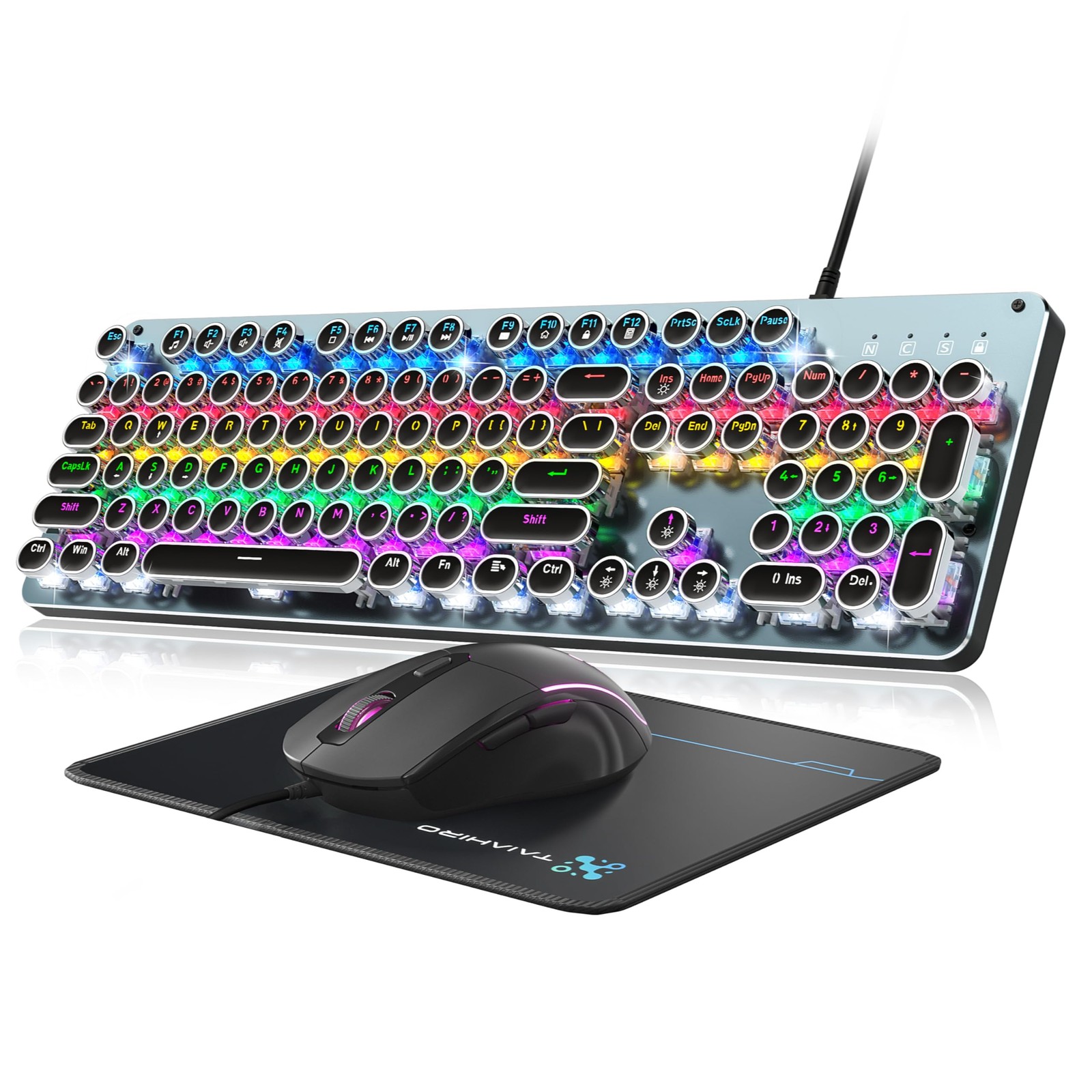Typewriter Style Mechanical Gaming Keyboard Blue Switch, Rainbow LED Backlit ...