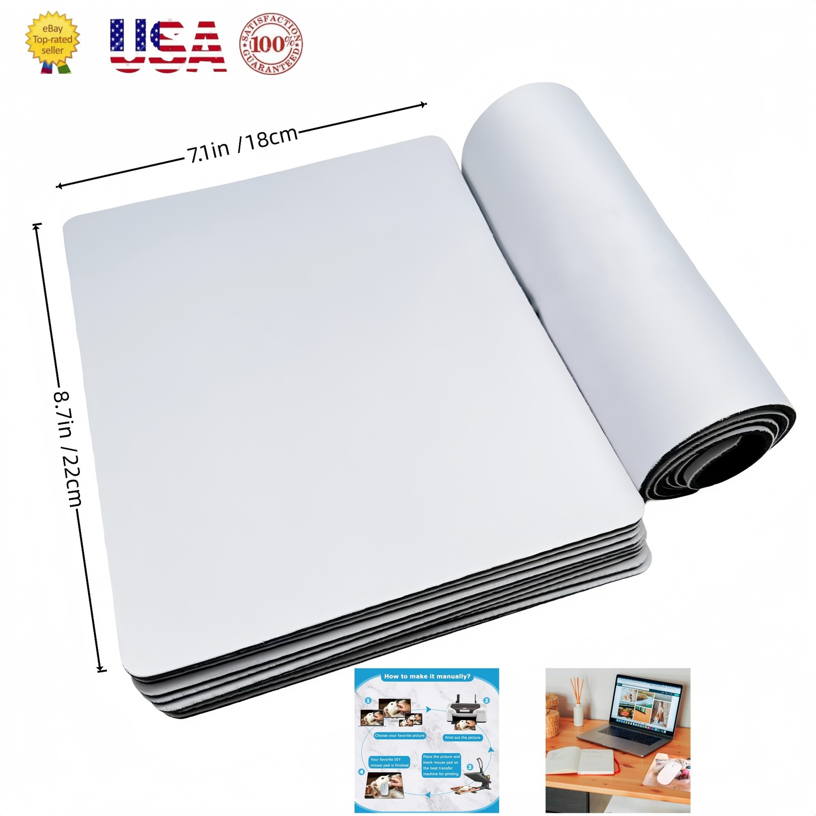USA - Blank Sublimation Mouse Pad Rectangle 8.7" x 7.1" DIY Gaming Mousepad