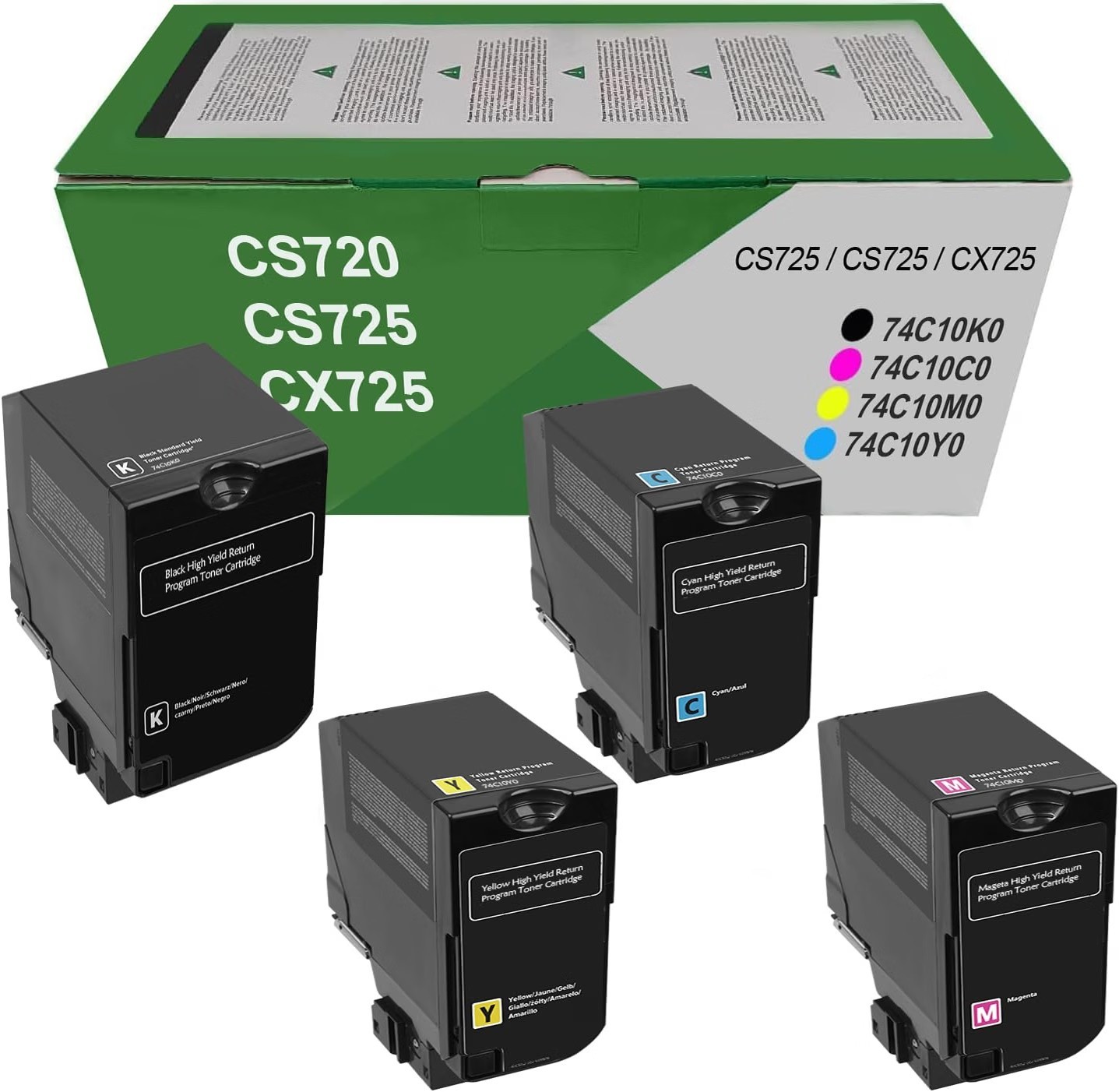 Toner Cartridges 4 Pack For Lexmark CS720 CS725 CX725 CS720de CS720dte CS725de