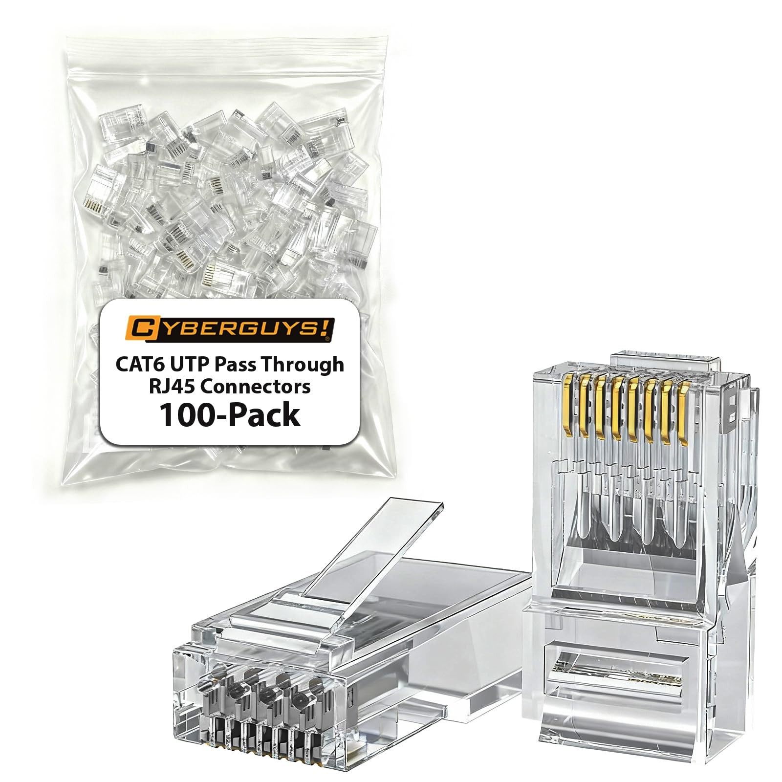 CAT6 UTP Pass Through RJ45 Connectors GoldPlated 50 8P8C Plugs 100 PCS