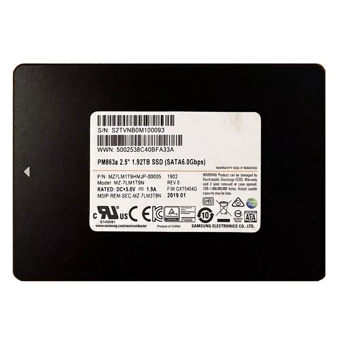 SAMSUNG PM863A 1.92TB SSD 2.5" SATA III MZ7LM1T9HMJP-00005 MZ-7LM1T9N GXT5204Q