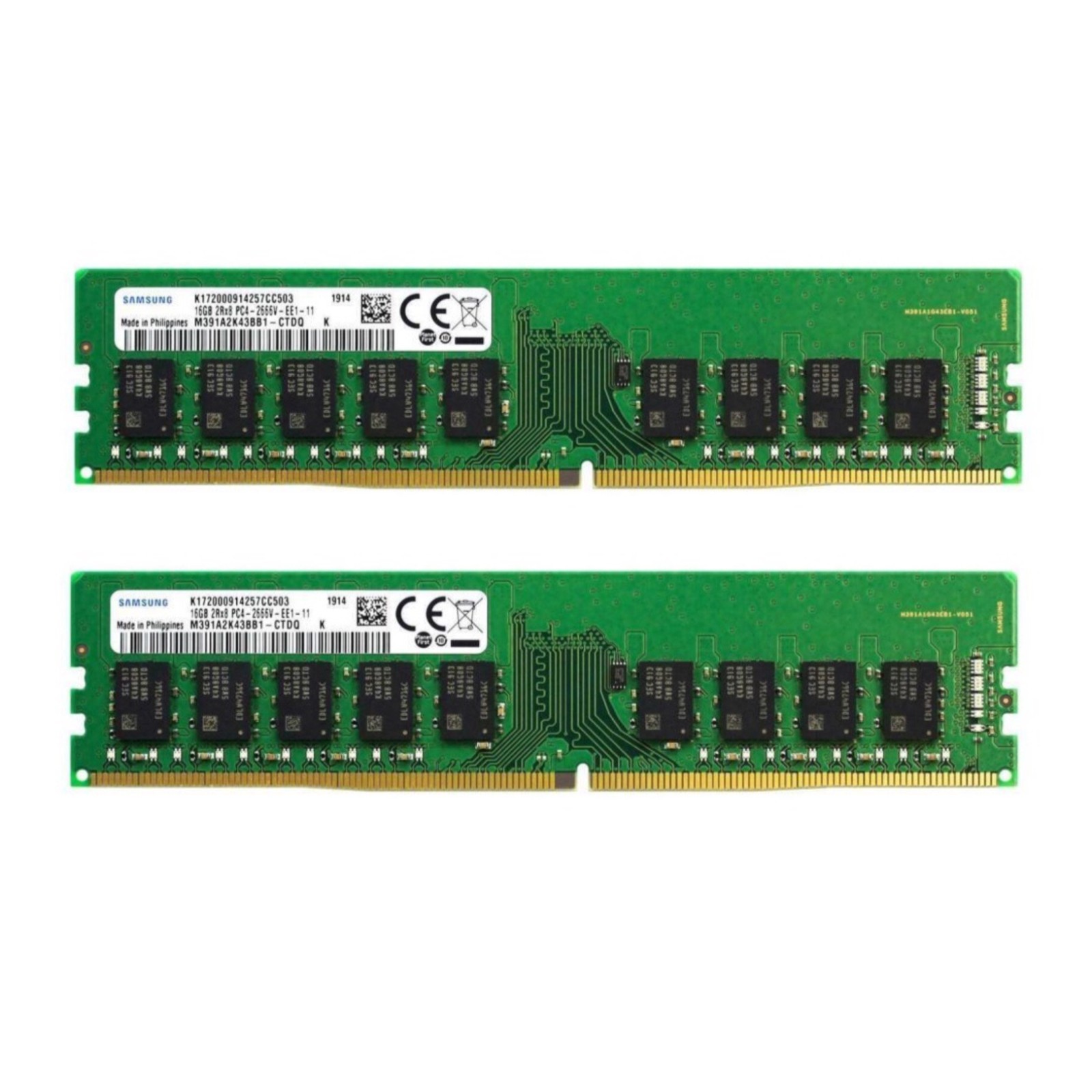 Samsung 32GB (2X16GB) DDR4 2666MHz PC4-21300 ECC UDIMM Memory M391A2K43BB1-CTD
