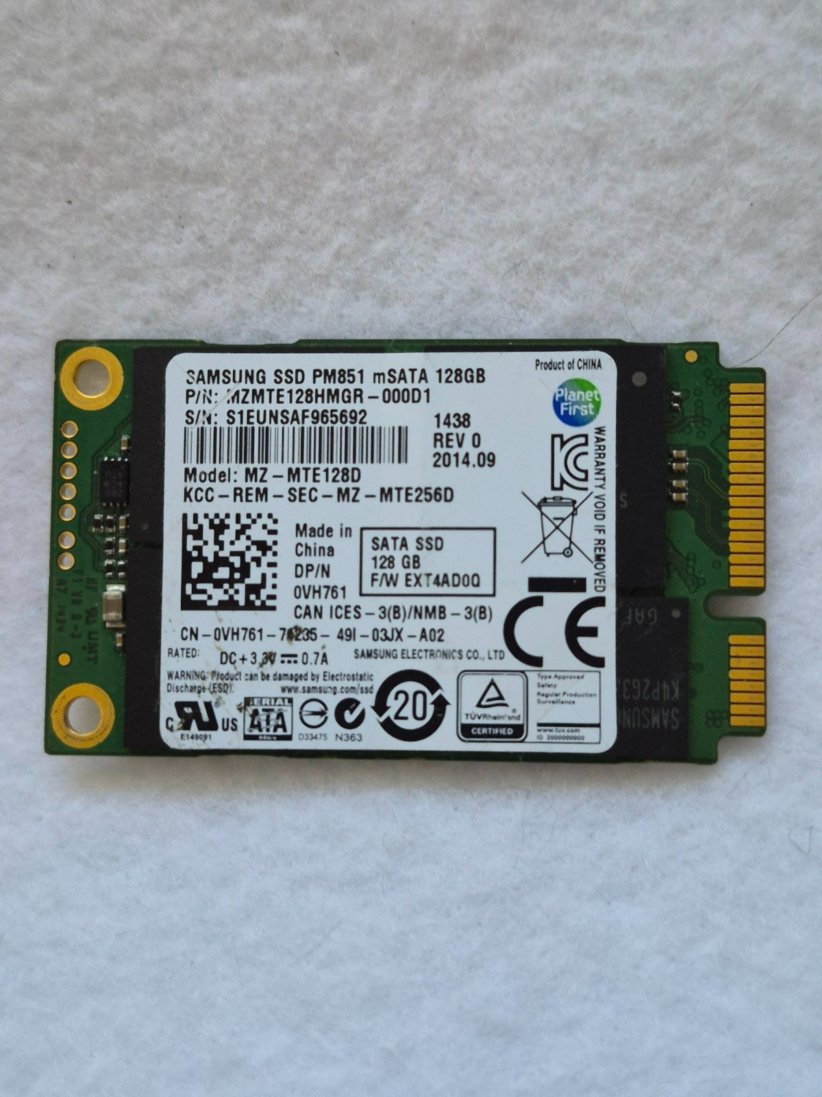 Samsung PM851 128GB mSATA SSD SATA III MZ-MTE128D 94% Health Tested Wiped OEM