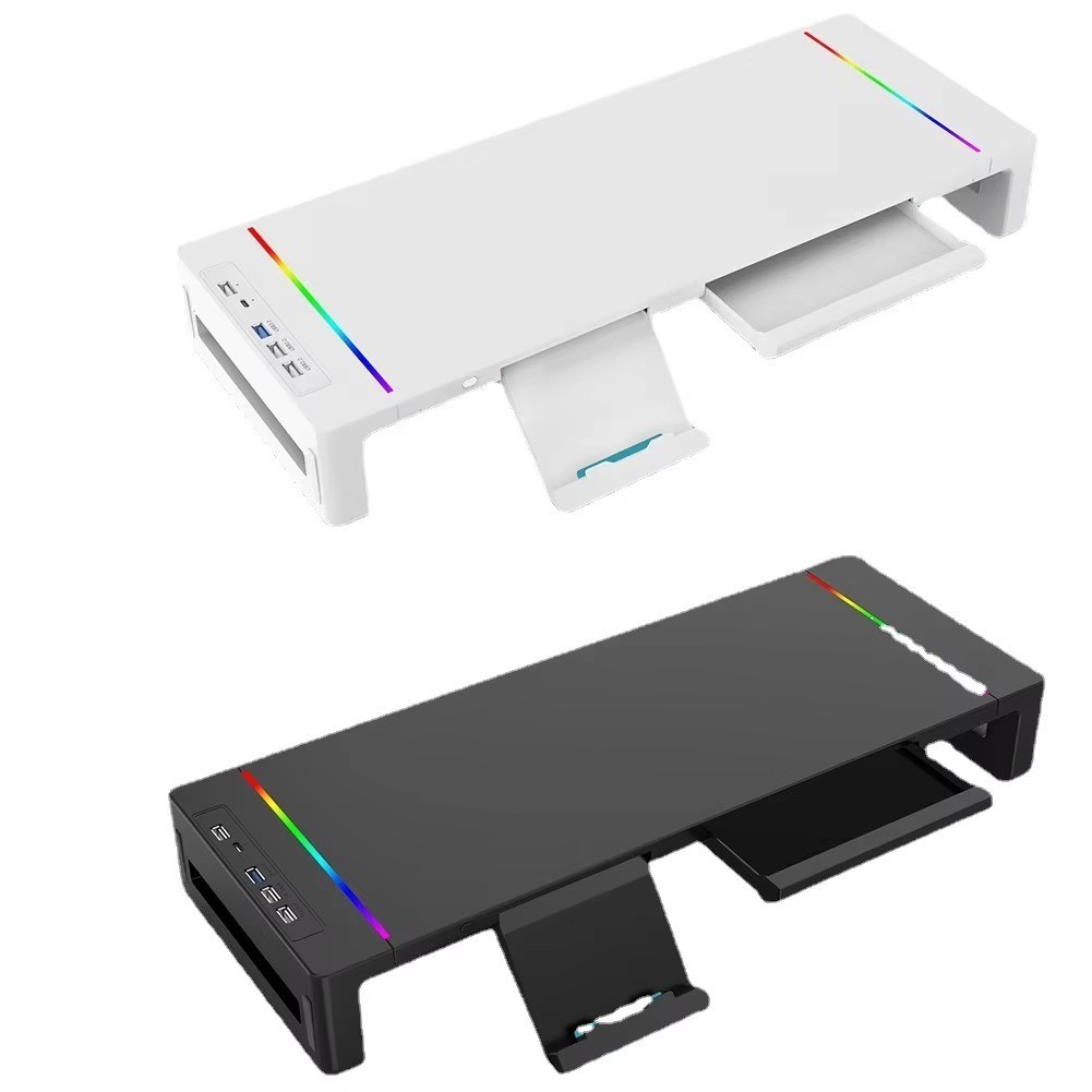 Monitor Stand Riser RGB USB Hub Drawer 20.5"/52cm Adjustable Desk Shelf