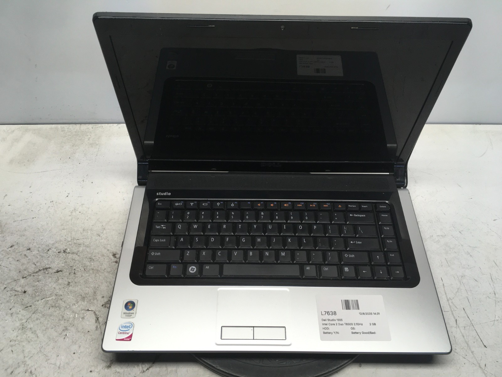 Dell Studio 1555 Intel Core 2 Duo T6500 2.1GHz 2 GB NO HDD