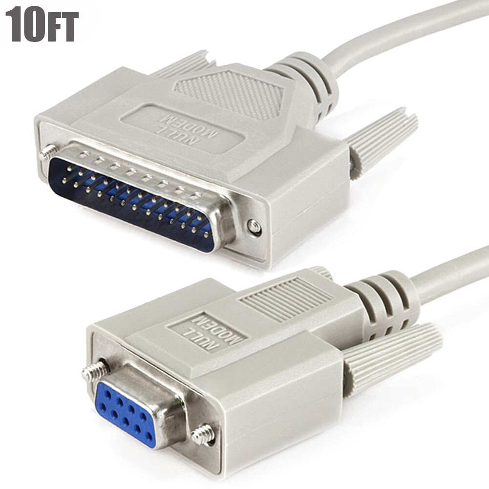 10FT Serial RS232 9-Pin DB9 Female to 25-Pin DB25 Male Molded Null Modem Cable