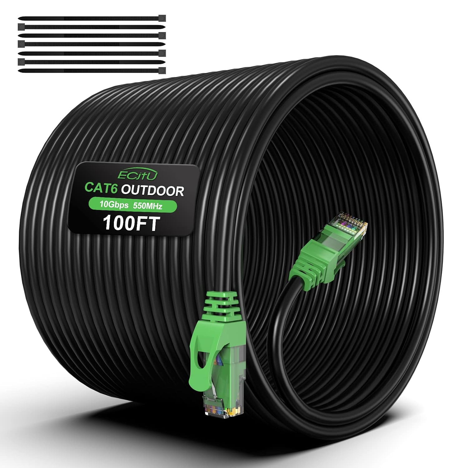 100FT Cat6 Outdoor Ethernet Cable, In-Ground, Heavy Duty Direct Burial, 24AWG