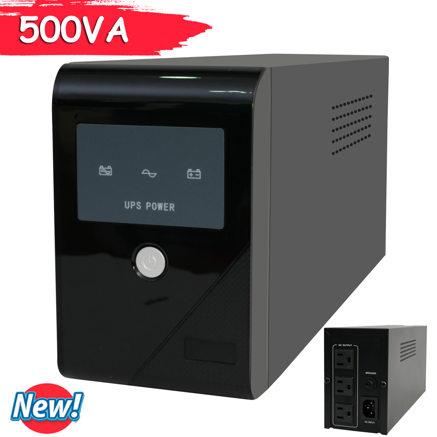 Reliable 500VA 300W UPS Power Backup with 3 Outlets, Great for Home or Office