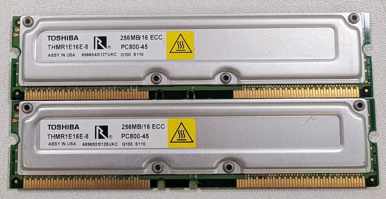 Toshiba 512MB (2x256MB) PC800-45 ECC RDRAM RIMM Memory THMR1E16E-8 Kit