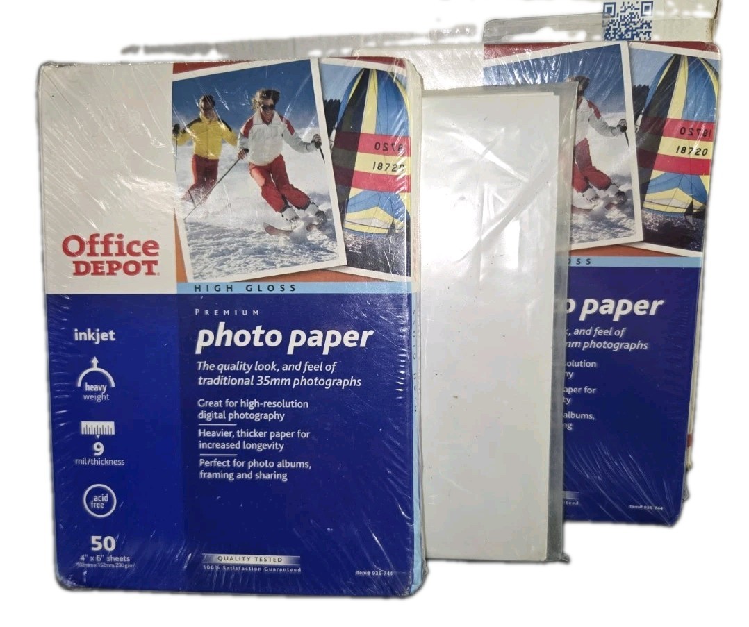 3x Office Depot Premium Photo Paper 150 Sheets 4"X 6"  Heavy Weight Sealed Pack