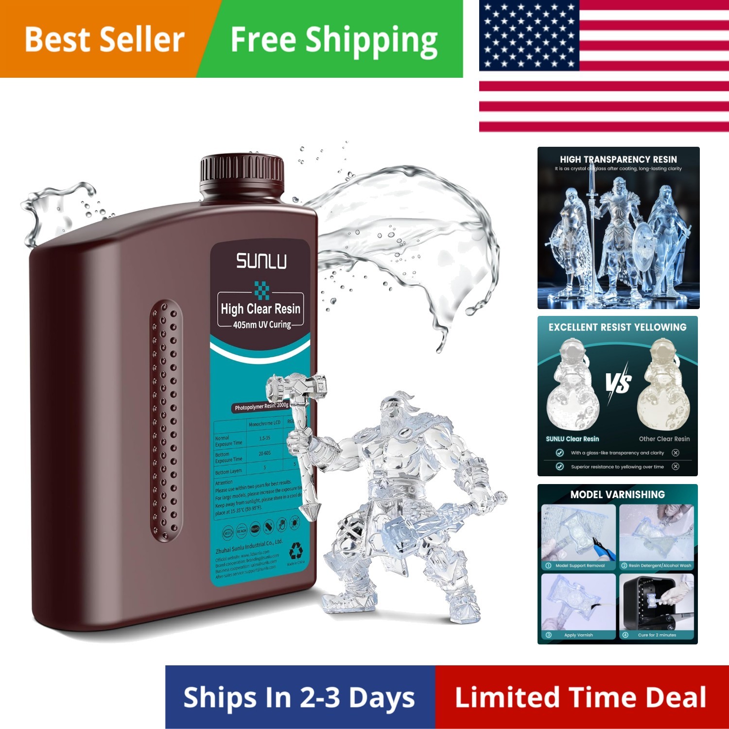 High Clear 3D Printer Resin, High Transparency 3D Printing Resin, Resist Yell...