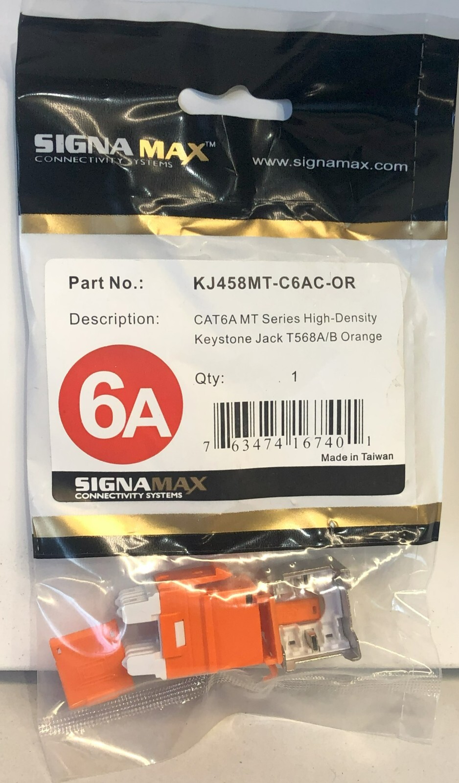 Signamax Category 6A MT-Series Keystone Jack, T568A/B Wiring, Orange