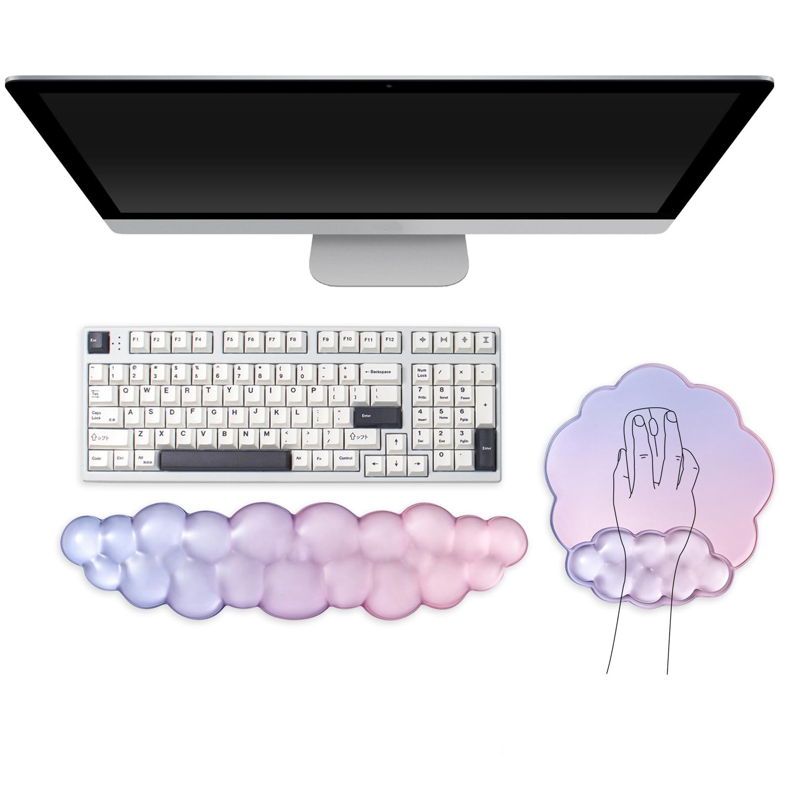 Cloud Pad with Wrist Rest for Keyboard and - Gradient Purple Pink Ergonomic C...