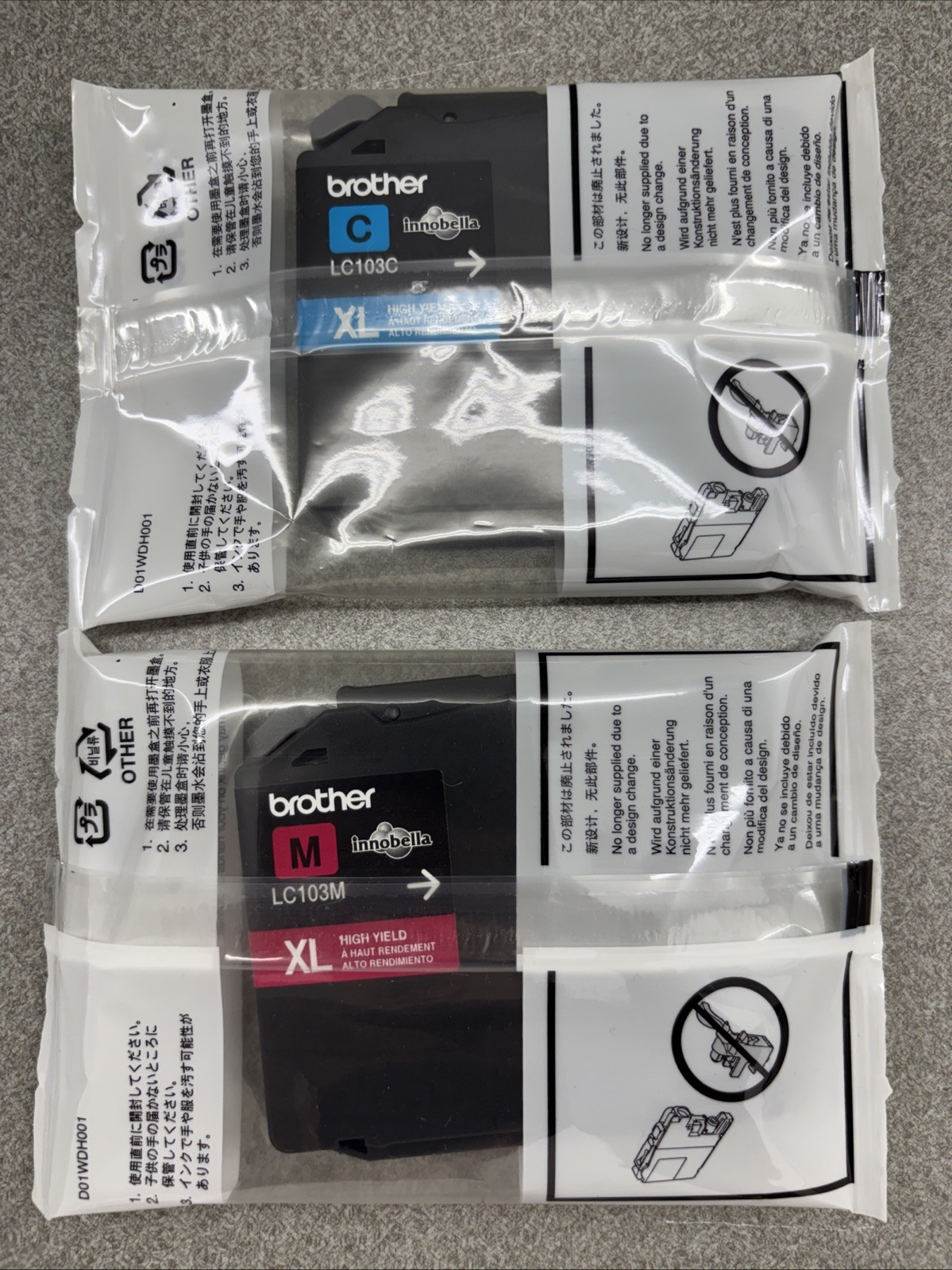 Brother LC103C XL Black Ink Cartridge Genuine OEM New Sealed plus Magenta