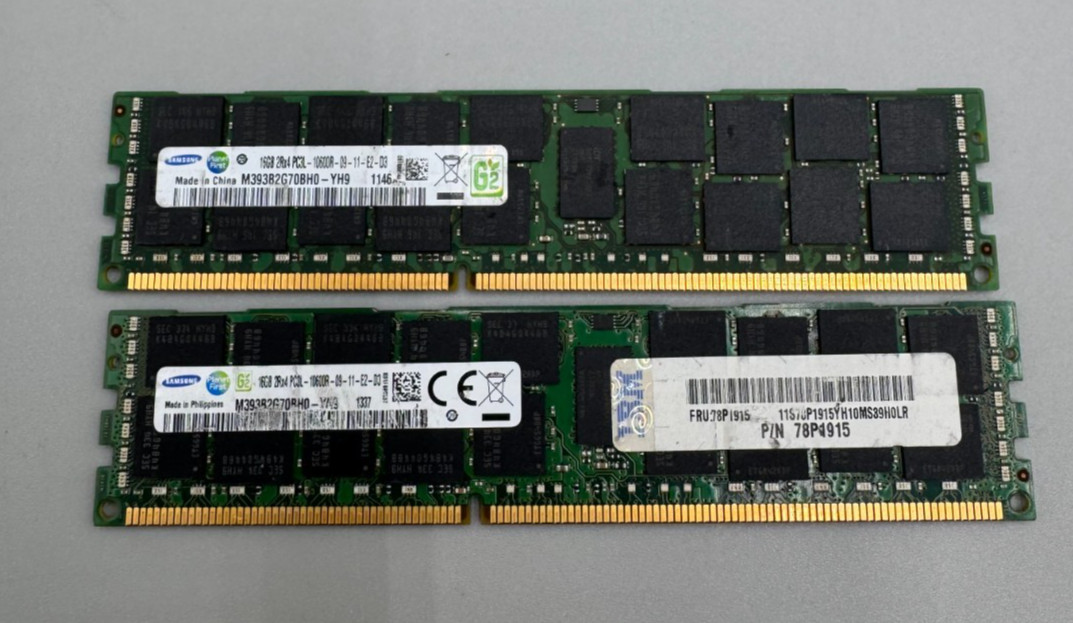Lot Of 2 Samsung DDR3 16GB Each(2x16GB=32GB)PC3 10600MHz RAM Memory Green/B/Big
